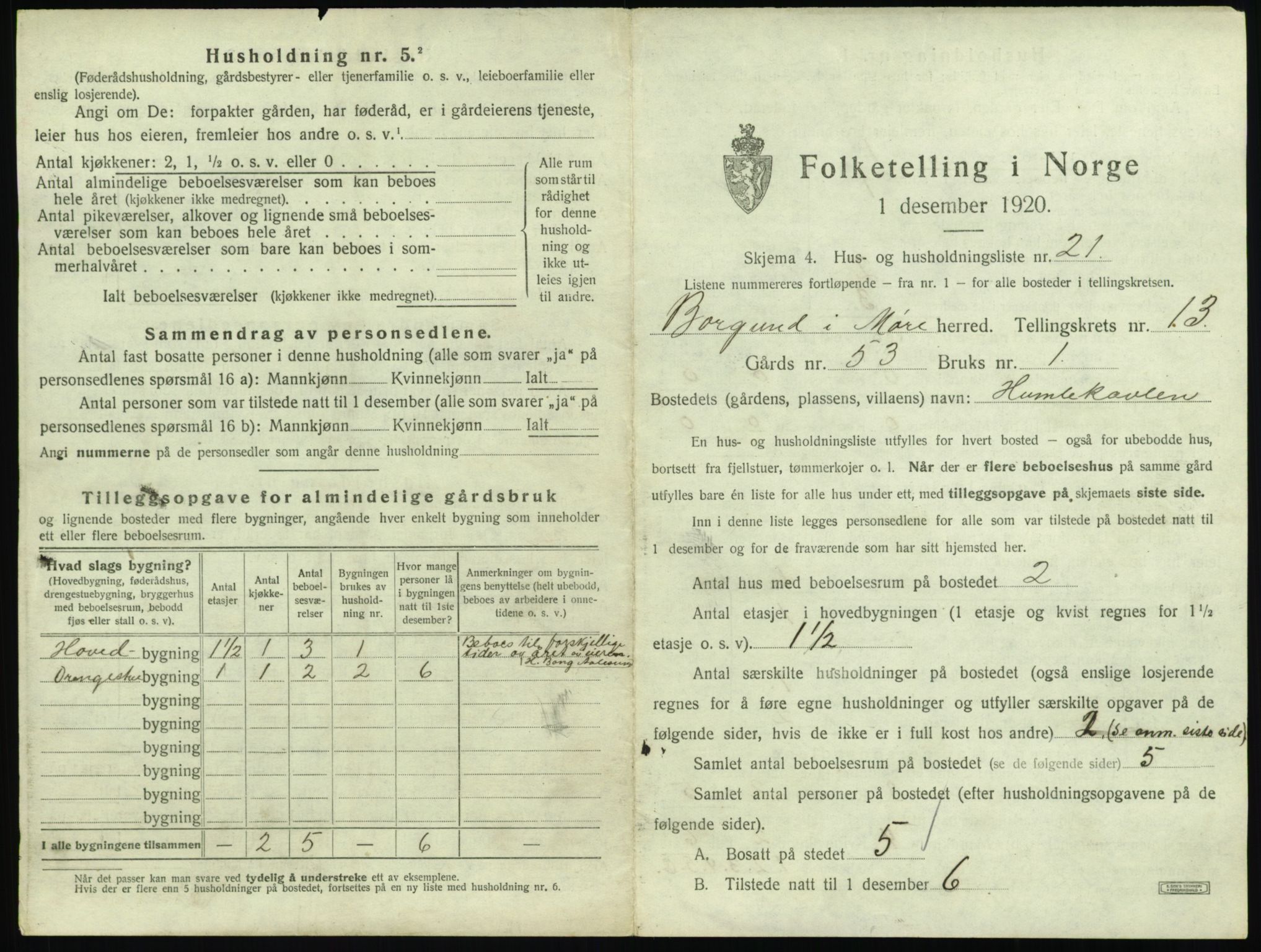 SAT, 1920 census for Borgund, 1920, p. 1290