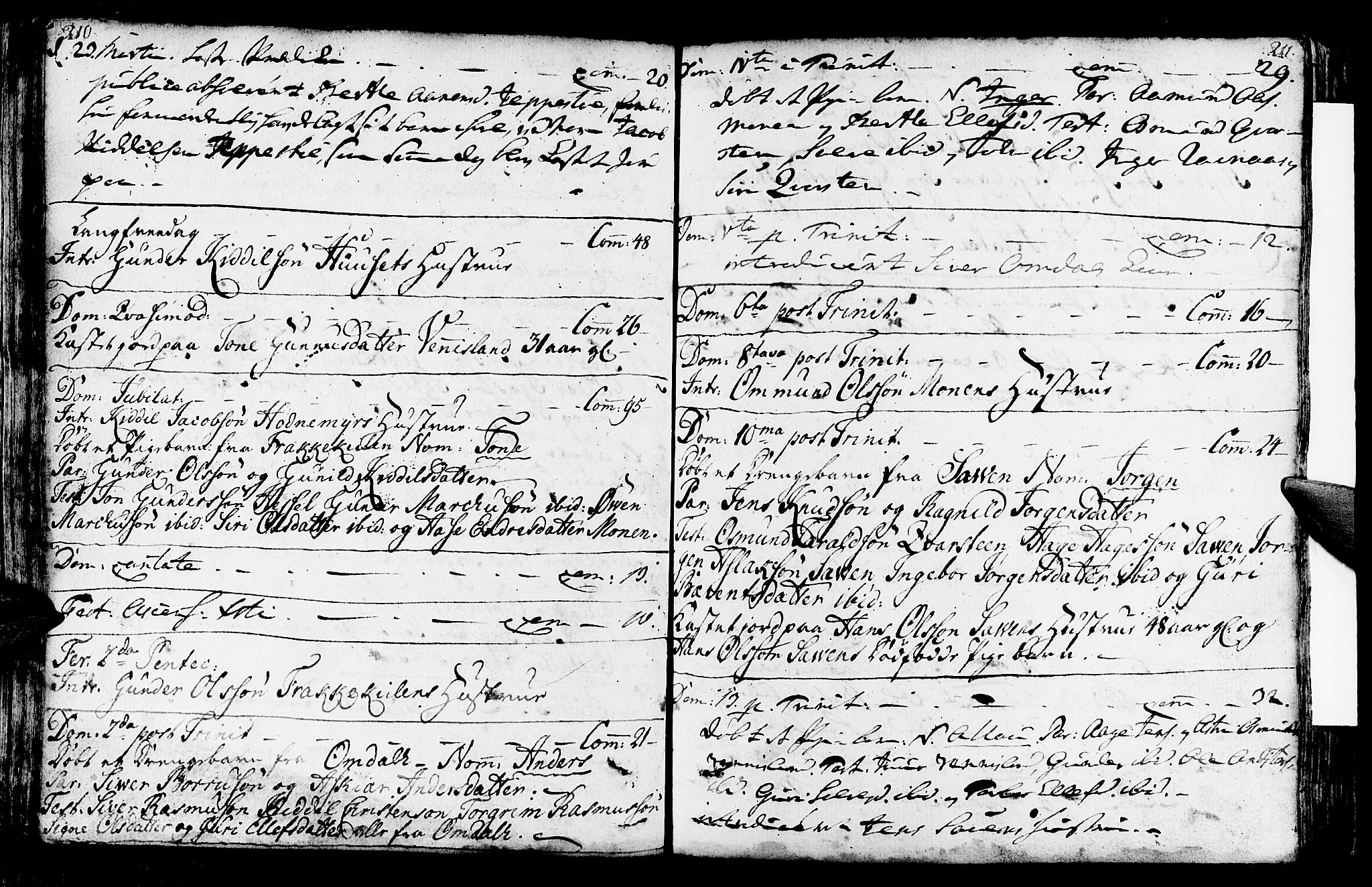 Vennesla sokneprestkontor, SAK/1111-0045/Fa/Fab/L0001: Parish register (official) no. A 1, 1741-1794, p. 210-211