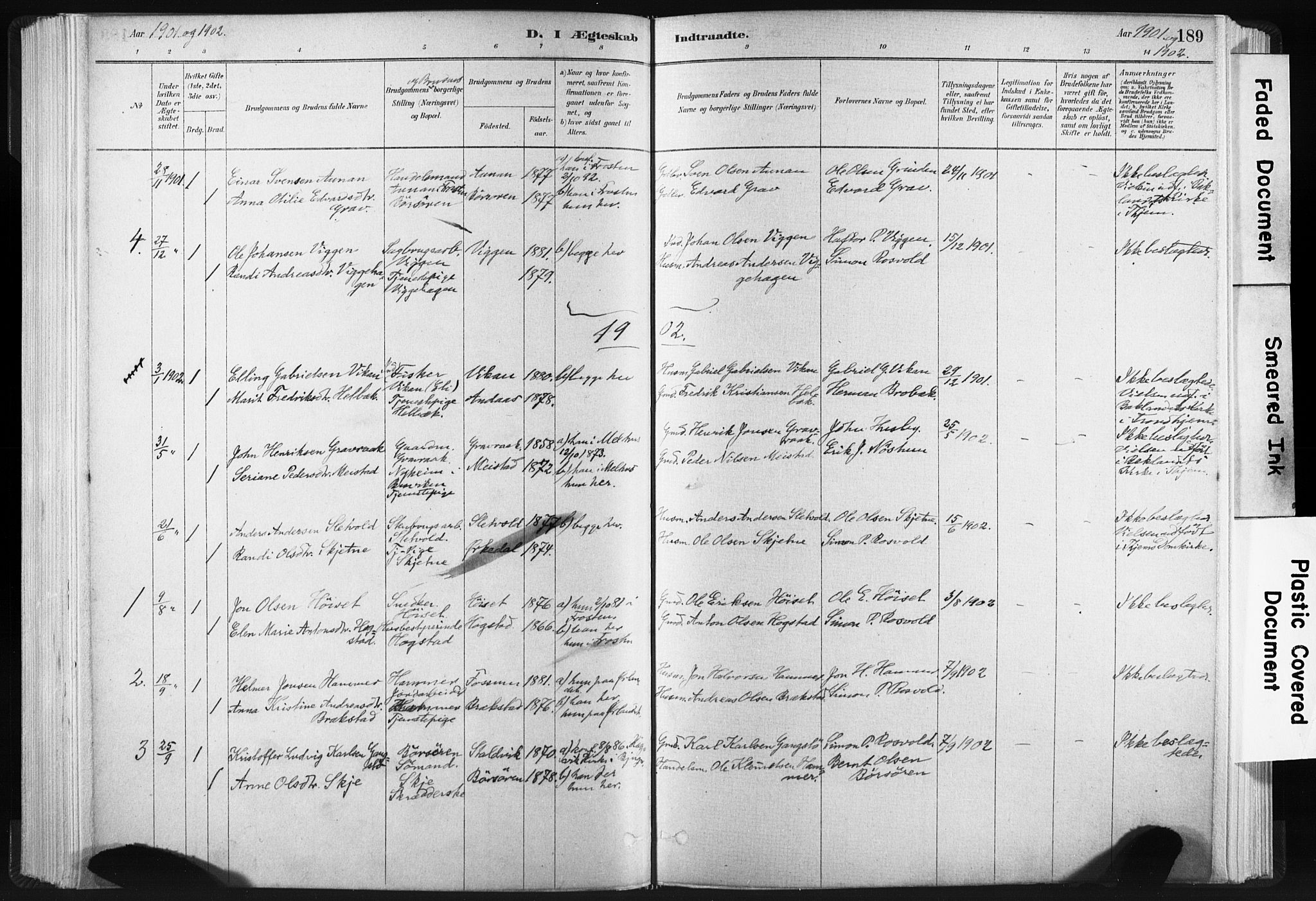 Ministerialprotokoller, klokkerbøker og fødselsregistre - Sør-Trøndelag, SAT/A-1456/665/L0773: Parish register (official) no. 665A08, 1879-1905, p. 189