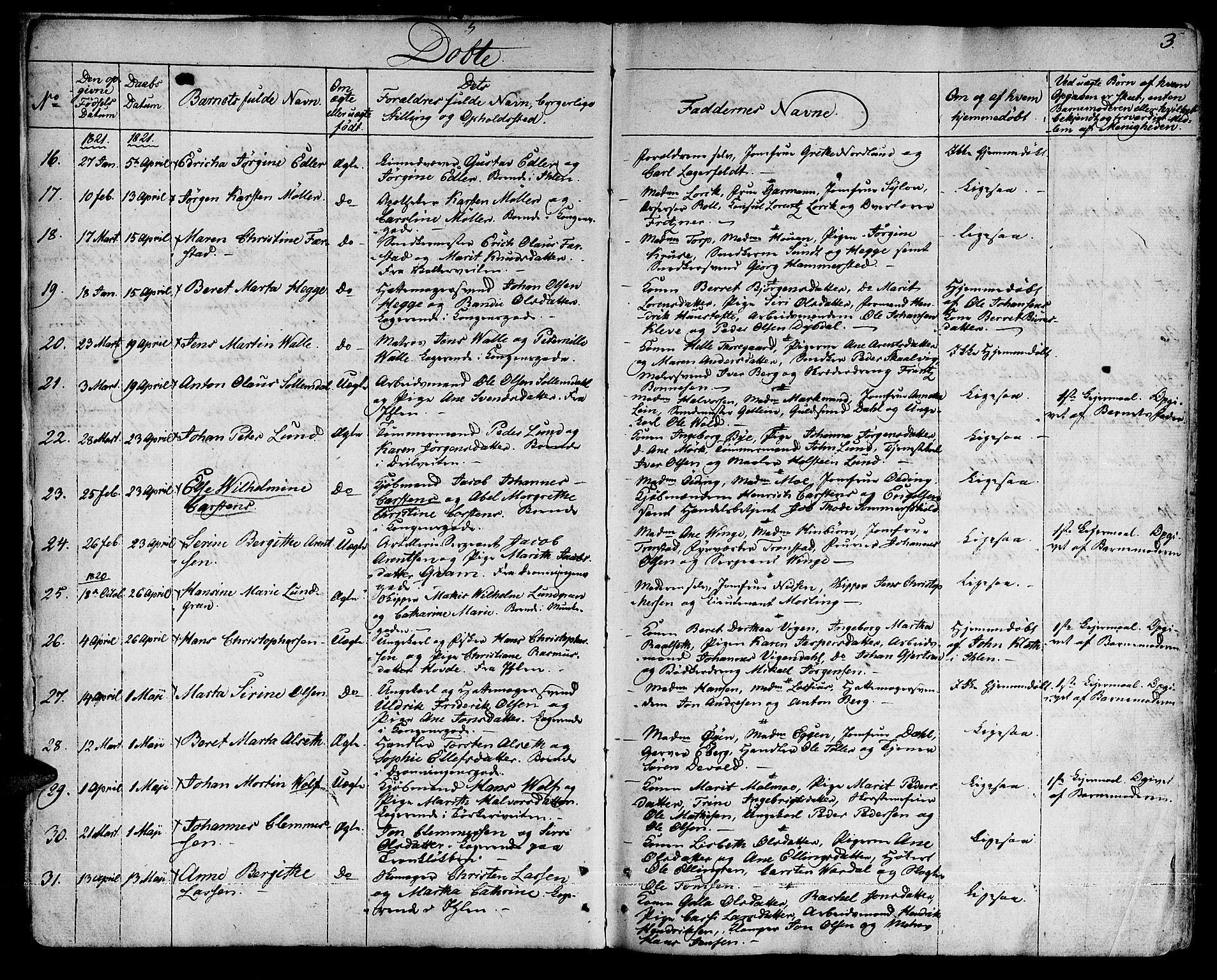 Ministerialprotokoller, klokkerbøker og fødselsregistre - Sør-Trøndelag, SAT/A-1456/601/L0045: Parish register (official) no. 601A13, 1821-1831, p. 3