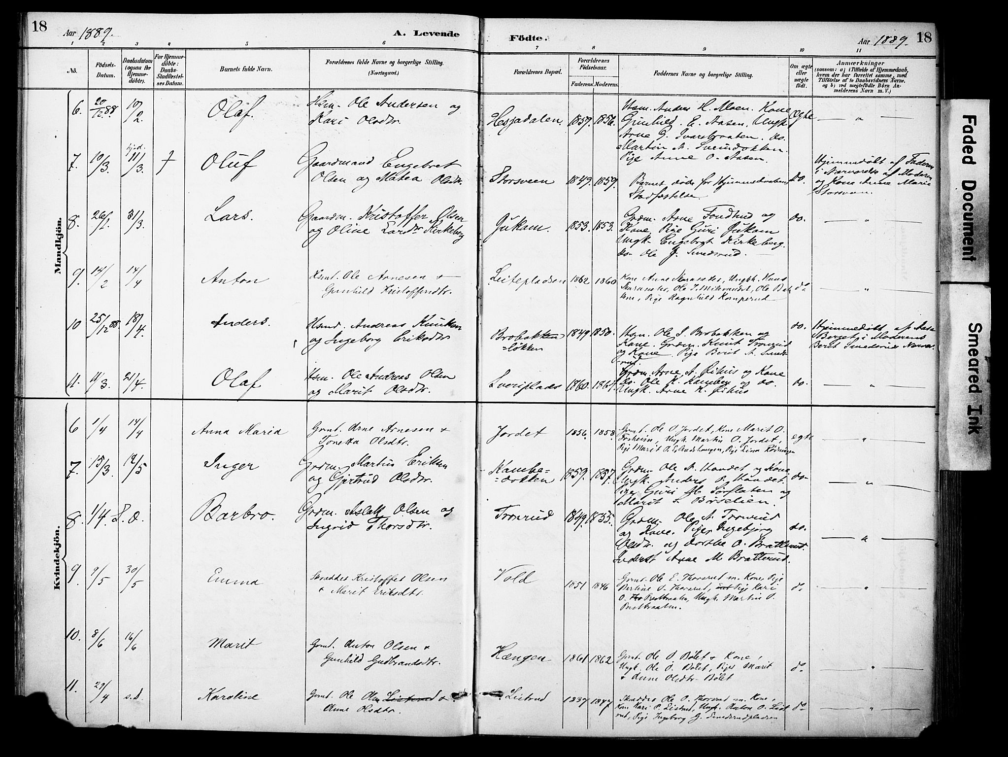 Sør-Aurdal prestekontor, SAH/PREST-128/H/Ha/Haa/L0009: Parish register (official) no. 9, 1886-1906, p. 18