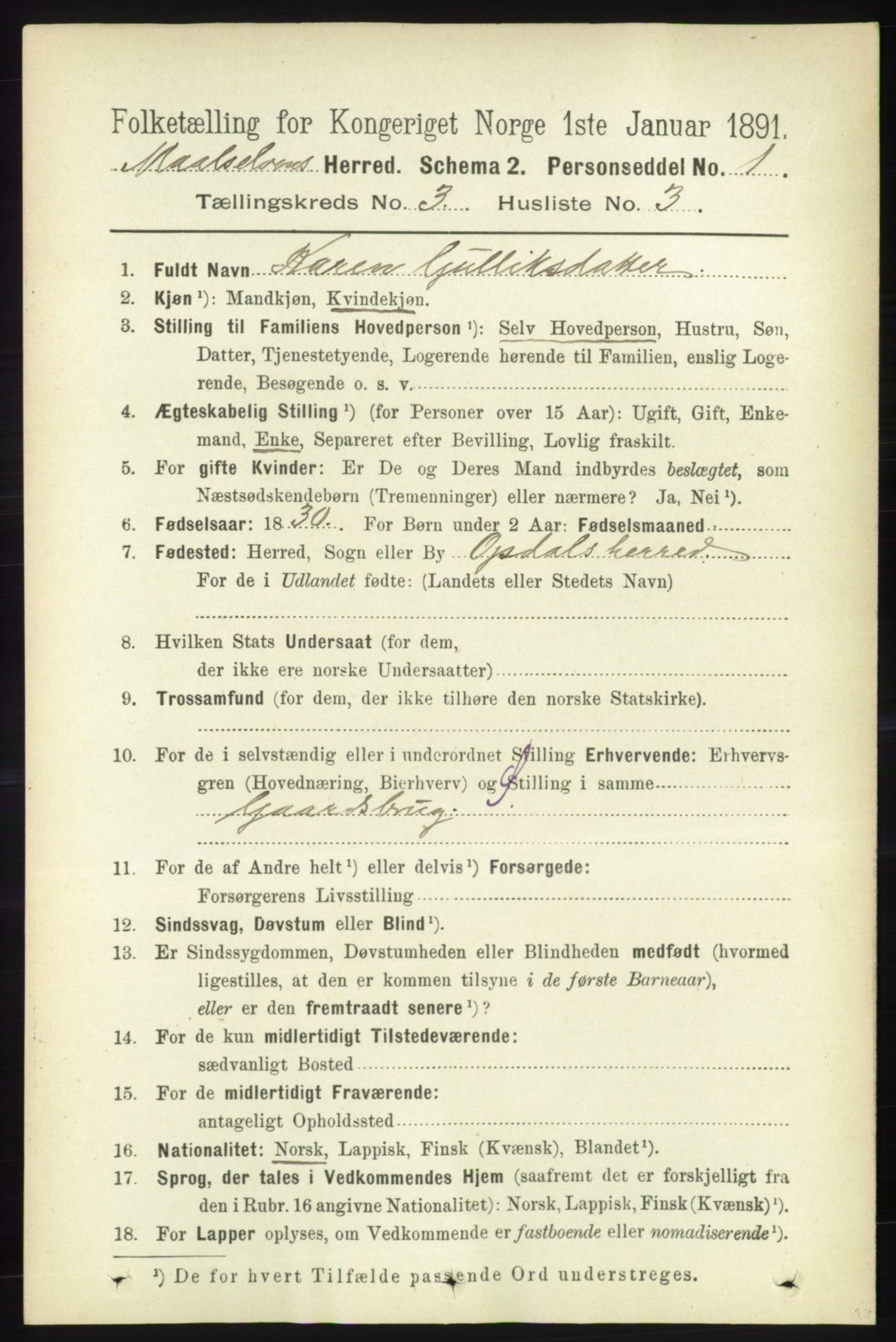 RA, 1891 census for 1924 Målselv, 1891, p. 608