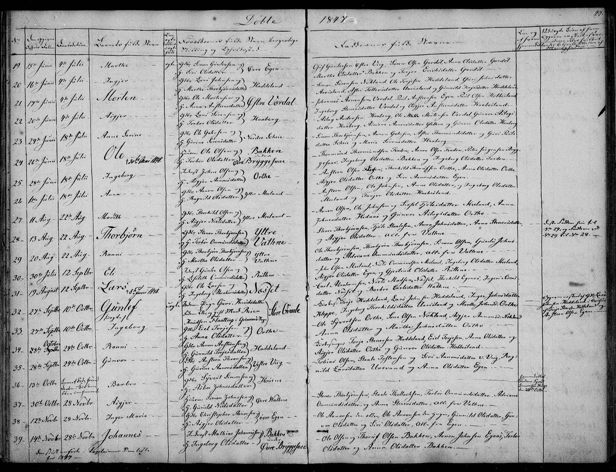 Hægebostad sokneprestkontor, AV/SAK-1111-0024/F/Fa/Fab/L0002: Parish register (official) no. A 2, 1836-1872, p. 27