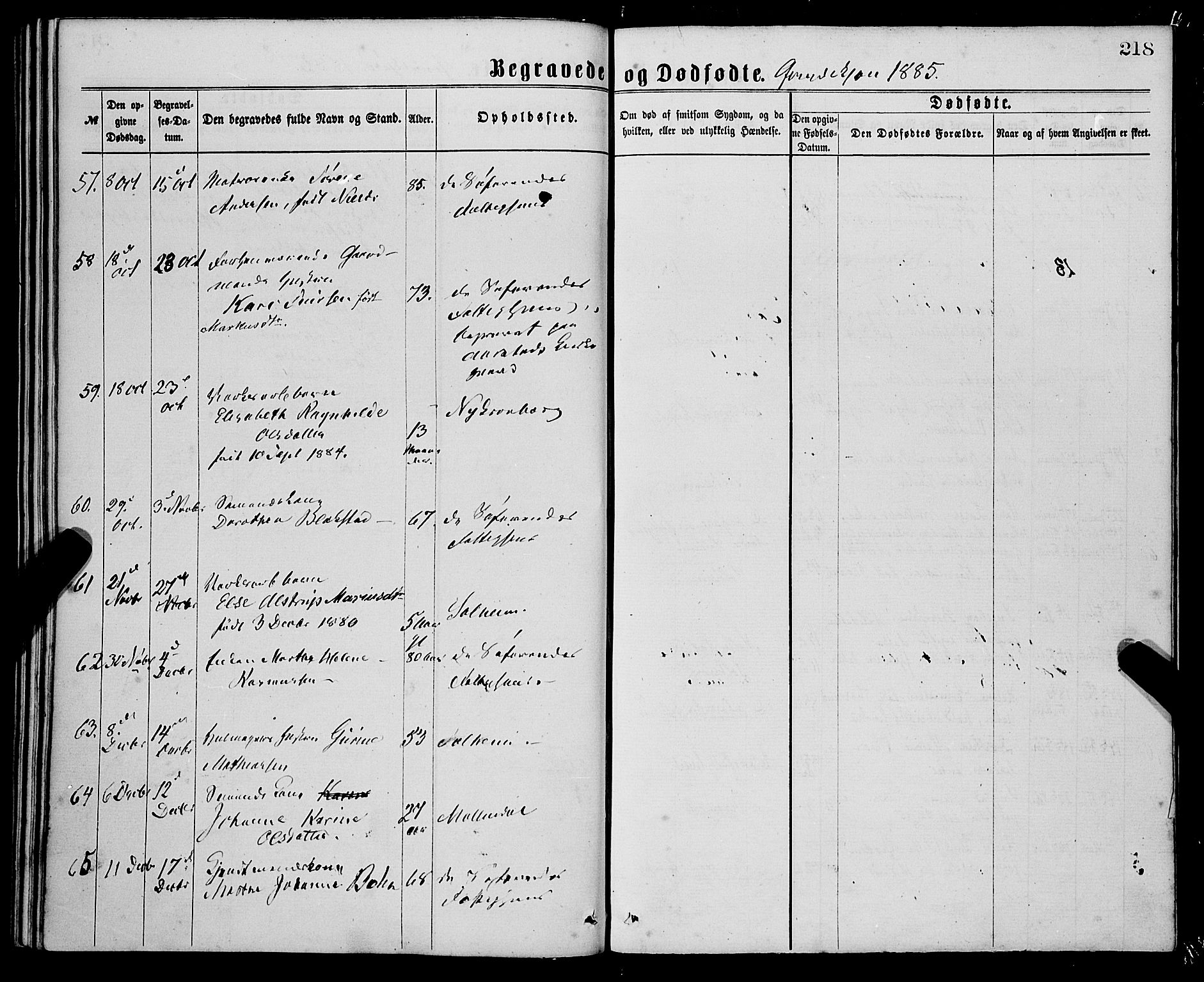 St. Jørgens hospital og Årstad sokneprestembete, SAB/A-99934: Parish register (official) no. A 11, 1864-1886, p. 218