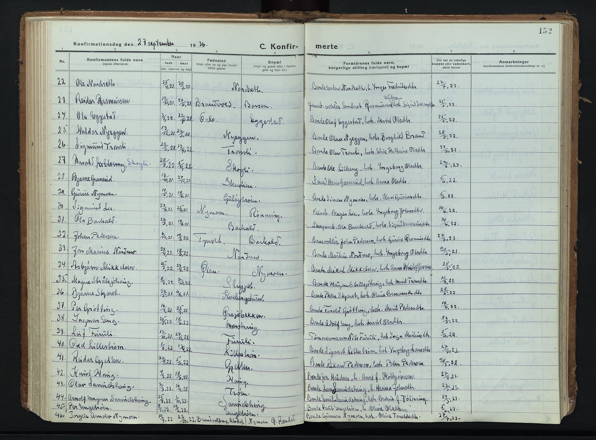 Alvdal prestekontor, AV/SAH-PREST-060/H/Ha/Haa/L0006: Parish register (official) no. 6, 1920-1937, p. 152