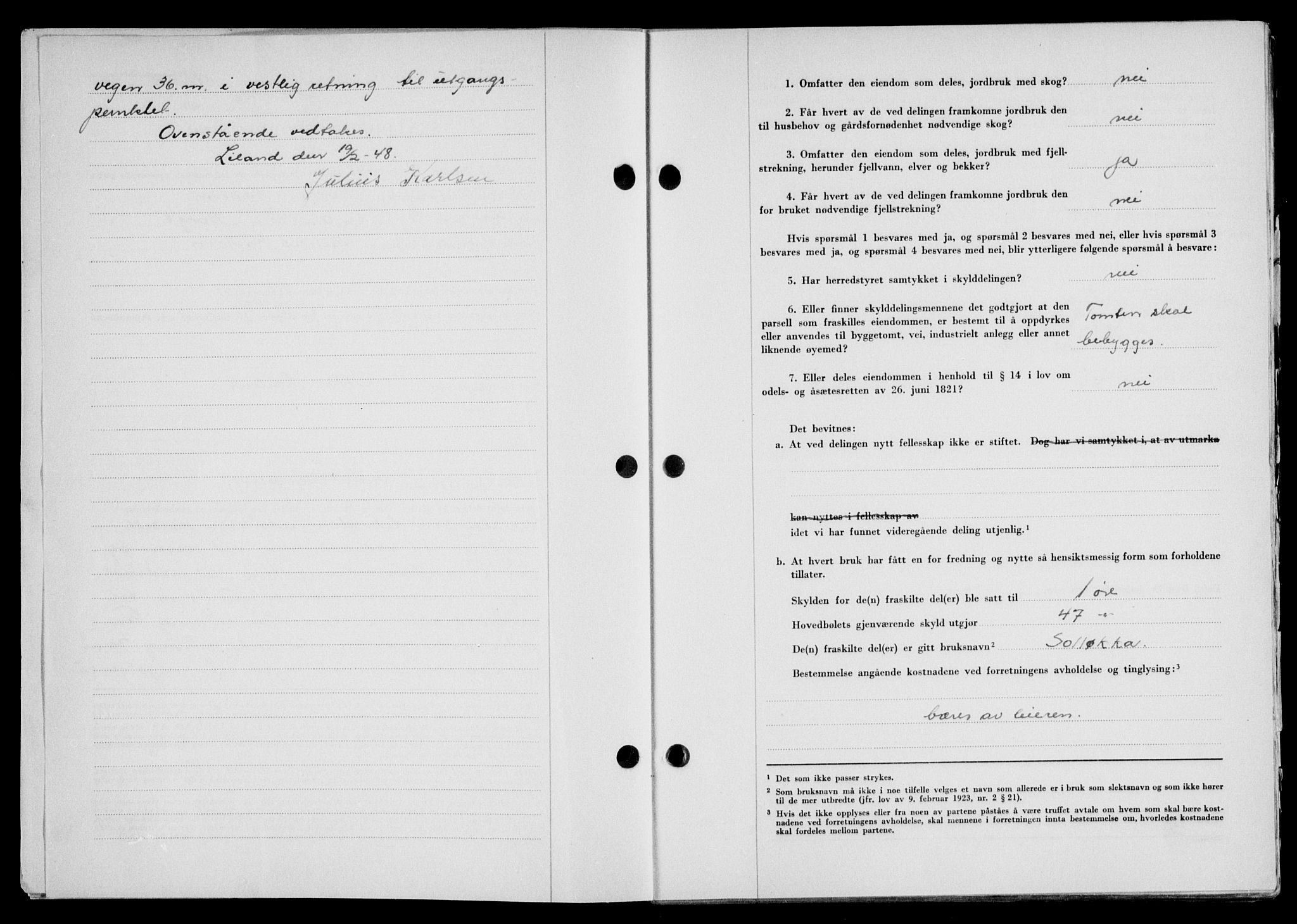 Lofoten sorenskriveri, AV/SAT-A-0017/1/2/2C/L0018a: Mortgage book no. 18a, 1948-1948, Diary no: : 444/1948