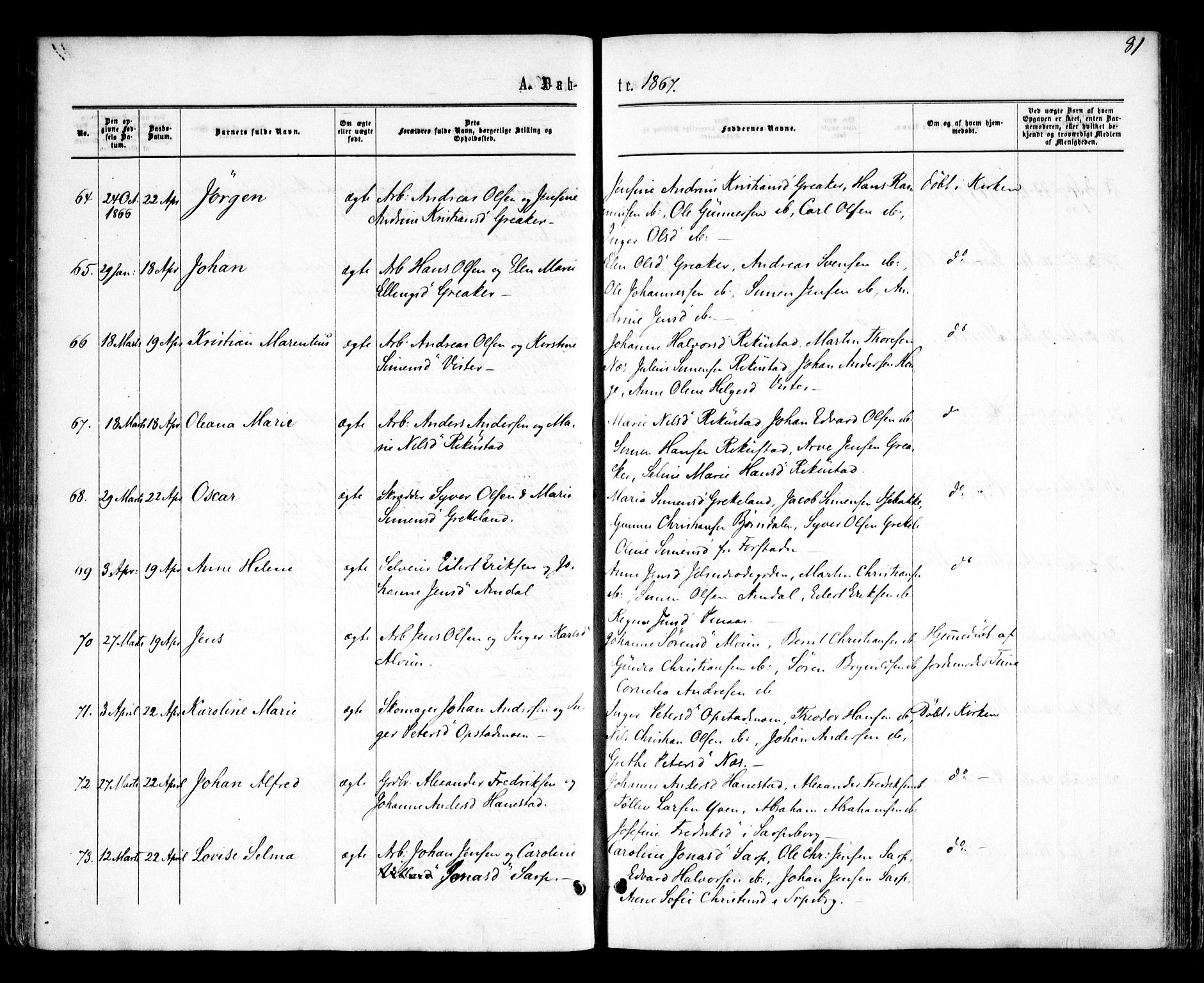 Tune prestekontor Kirkebøker, AV/SAO-A-2007/F/Fa/L0014: Parish register (official) no. 14, 1864-1868, p. 81