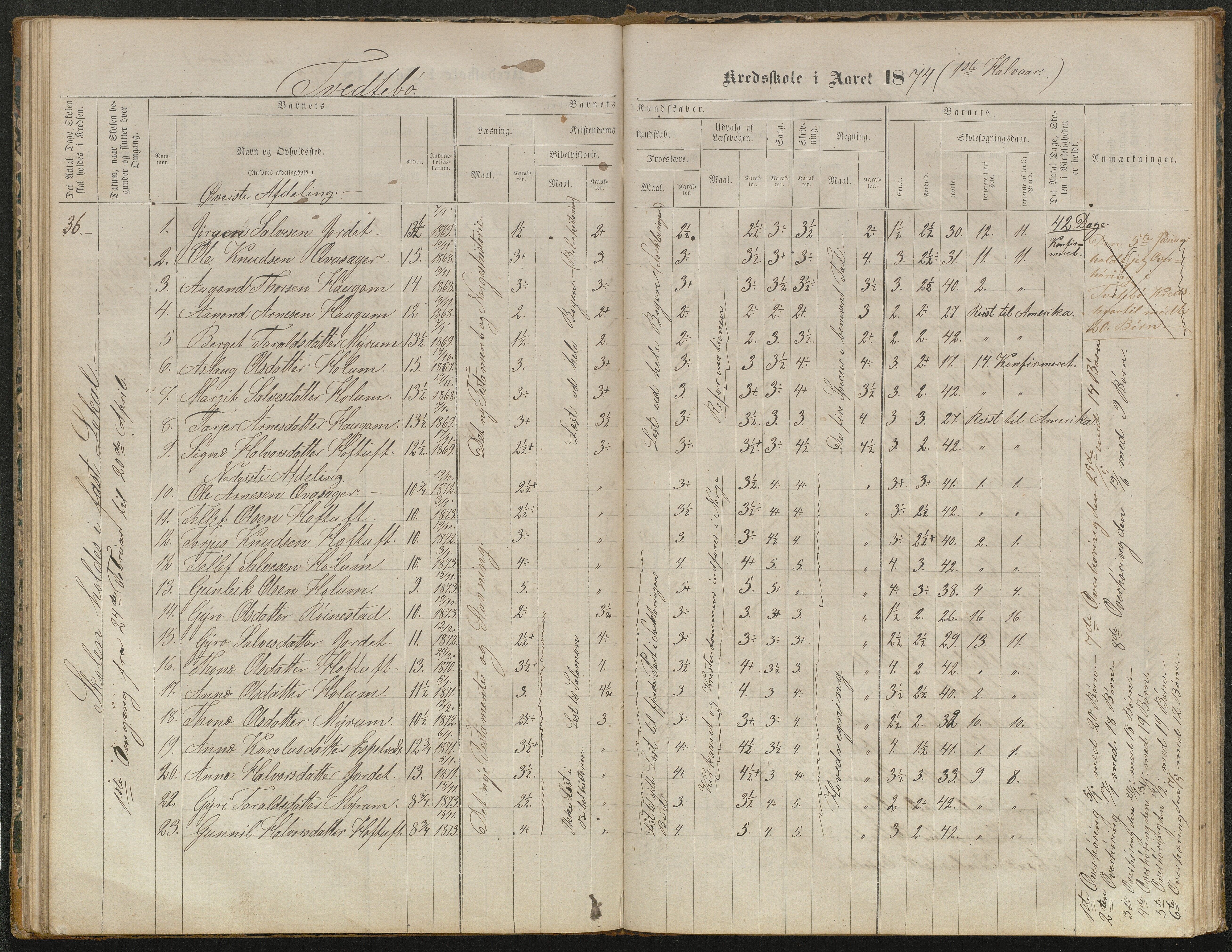 Valle kommune, AAKS/KA0940-PK/03/L0052: Karakterprotokoll for Homme skule. Karakterprotokoll for Oveinang skule. Karakterprotokoll for Tveitebø skule. Karakterprotokoll for den frivillige undervisning i Homme, 1863-1882