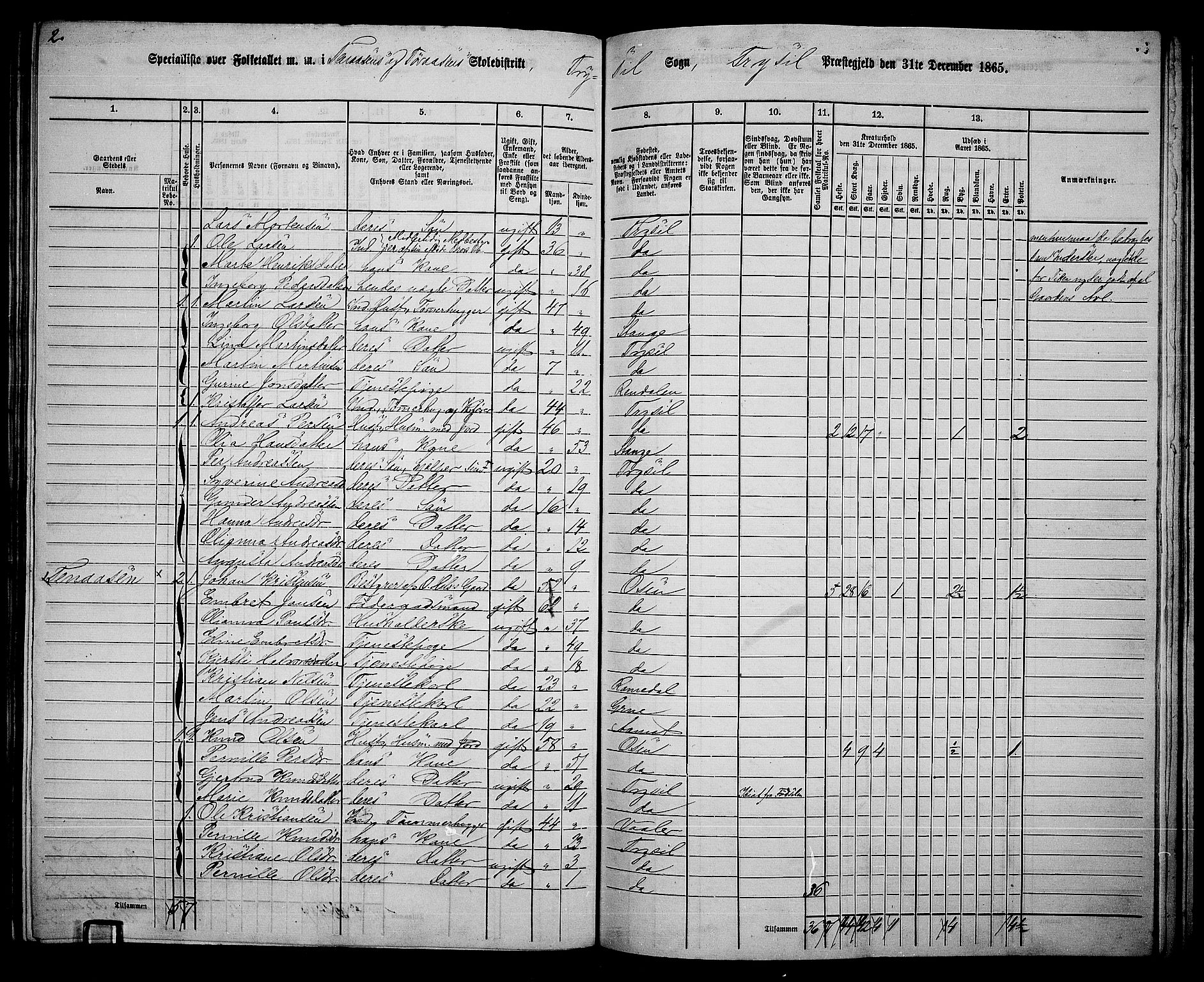 RA, 1865 census for Trysil, 1865, p. 148