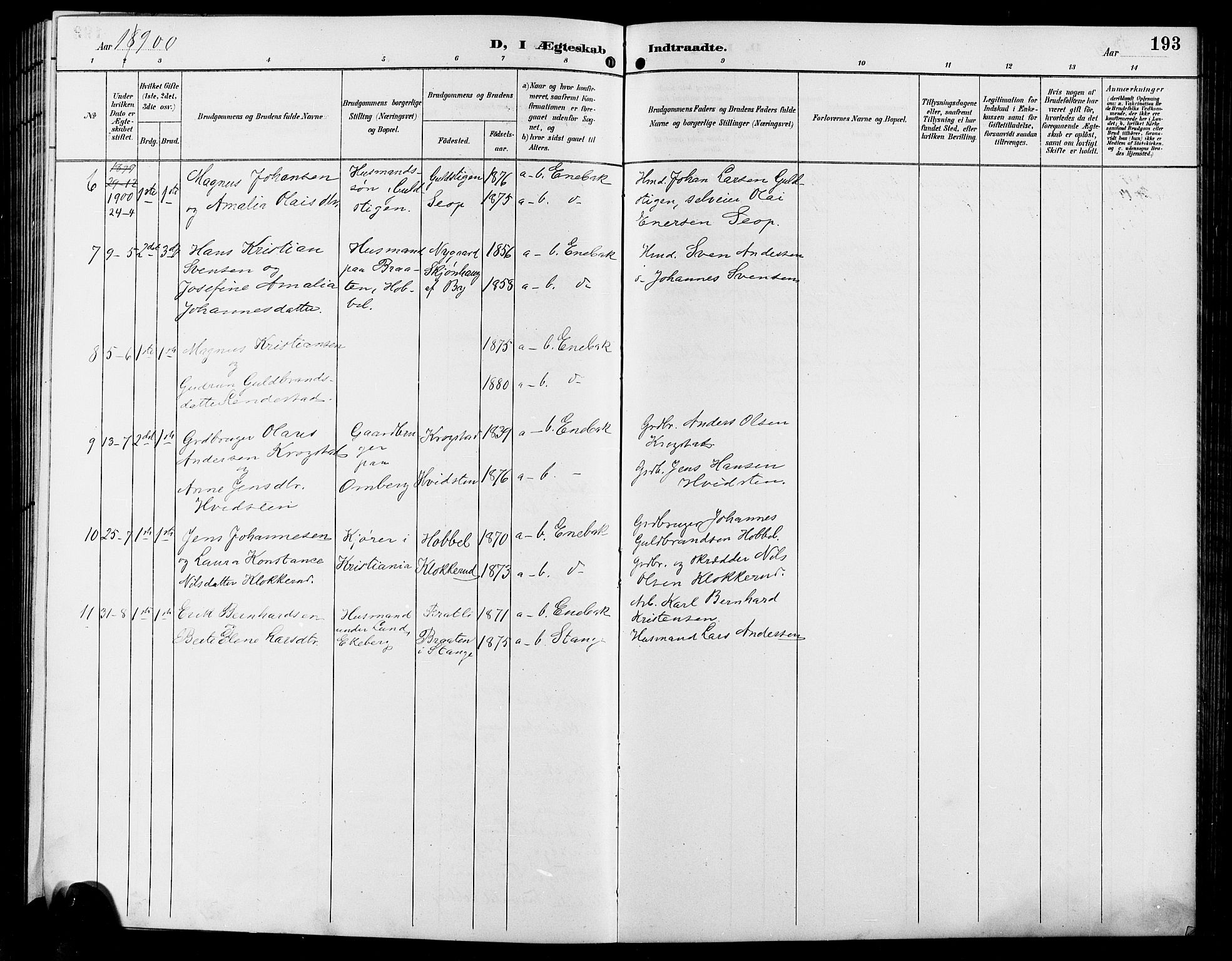 Enebakk prestekontor Kirkebøker, SAO/A-10171c/G/Ga/L0006: Parish register (copy) no. I 6, 1889-1911, p. 193