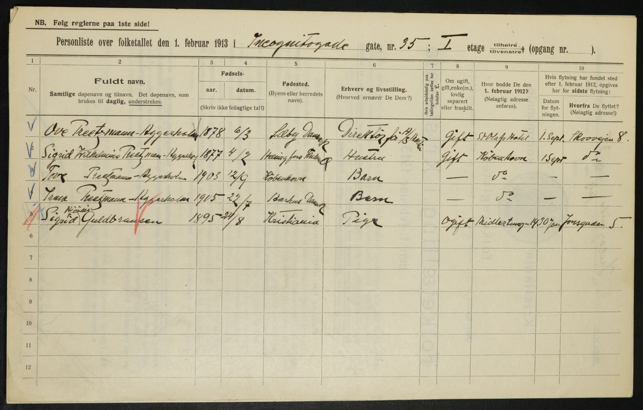 OBA, Municipal Census 1913 for Kristiania, 1913, p. 44122