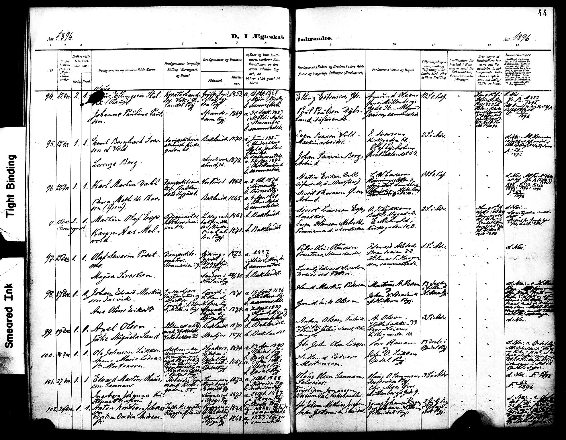Ministerialprotokoller, klokkerbøker og fødselsregistre - Sør-Trøndelag, SAT/A-1456/604/L0198: Parish register (official) no. 604A19, 1893-1900, p. 44