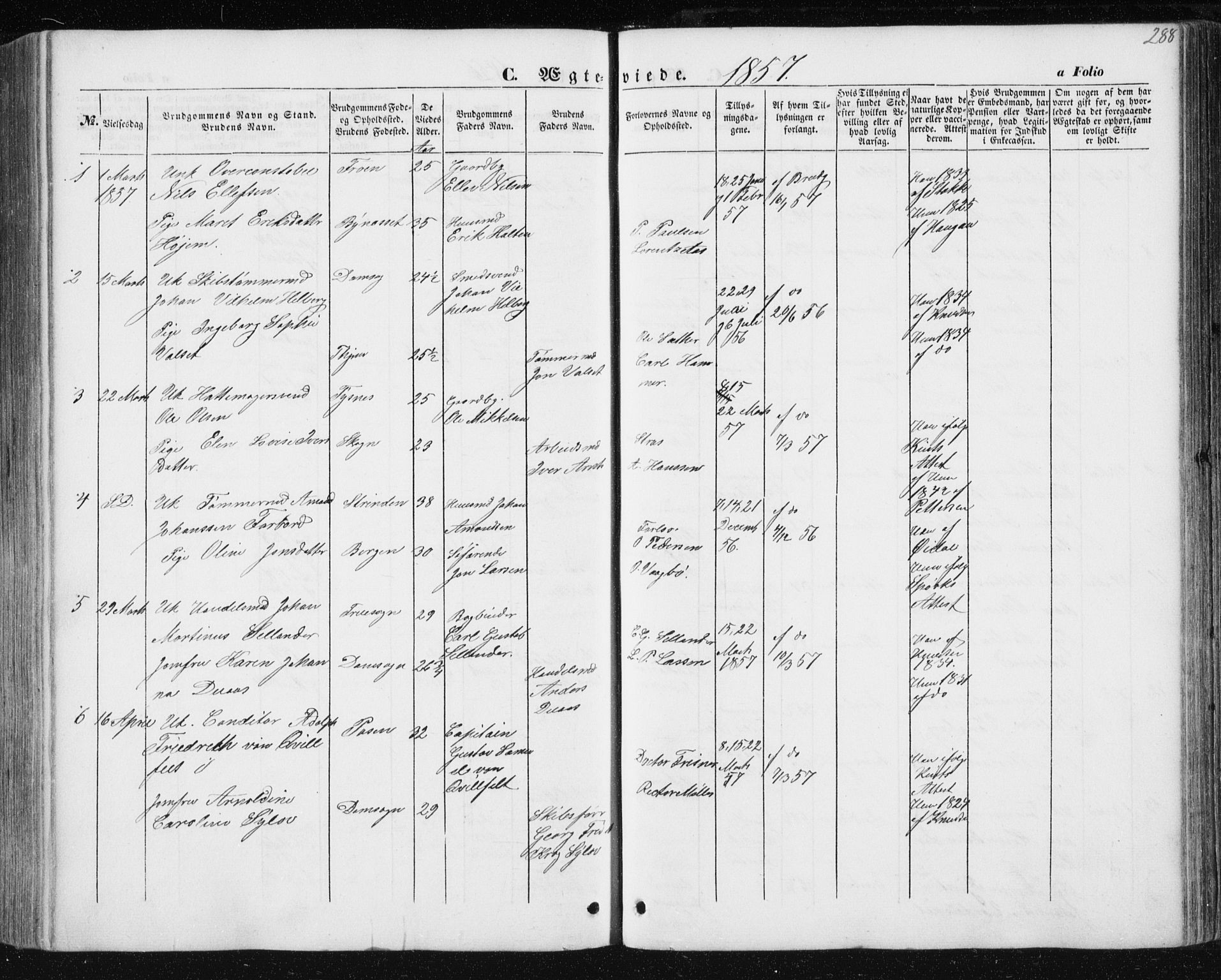 Ministerialprotokoller, klokkerbøker og fødselsregistre - Sør-Trøndelag, AV/SAT-A-1456/602/L0112: Parish register (official) no. 602A10, 1848-1859, p. 288