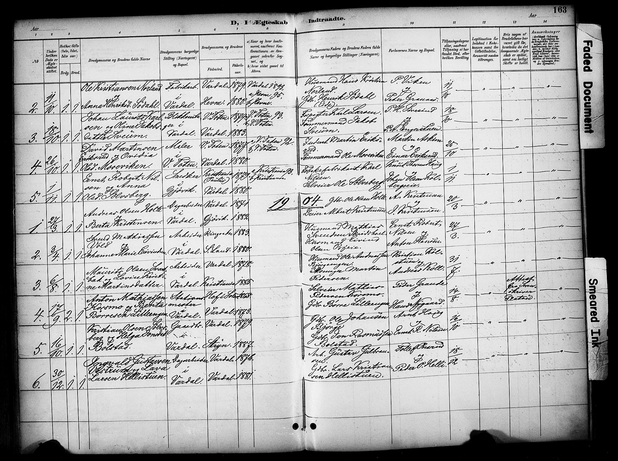Vardal prestekontor, AV/SAH-PREST-100/H/Ha/Haa/L0012: Parish register (official) no. 12, 1893-1904, p. 163
