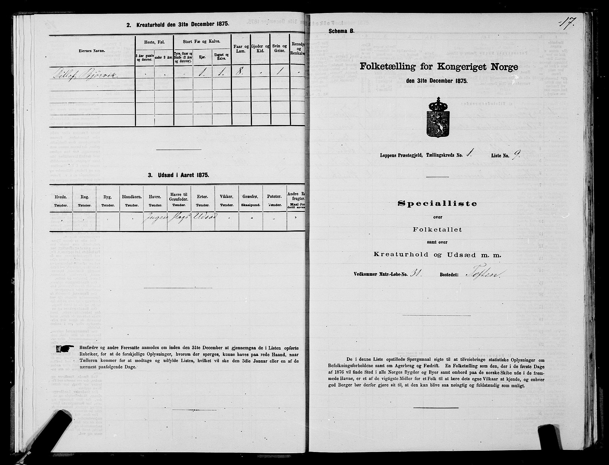 SATØ, 1875 census for 2014P Loppa, 1875, p. 1017