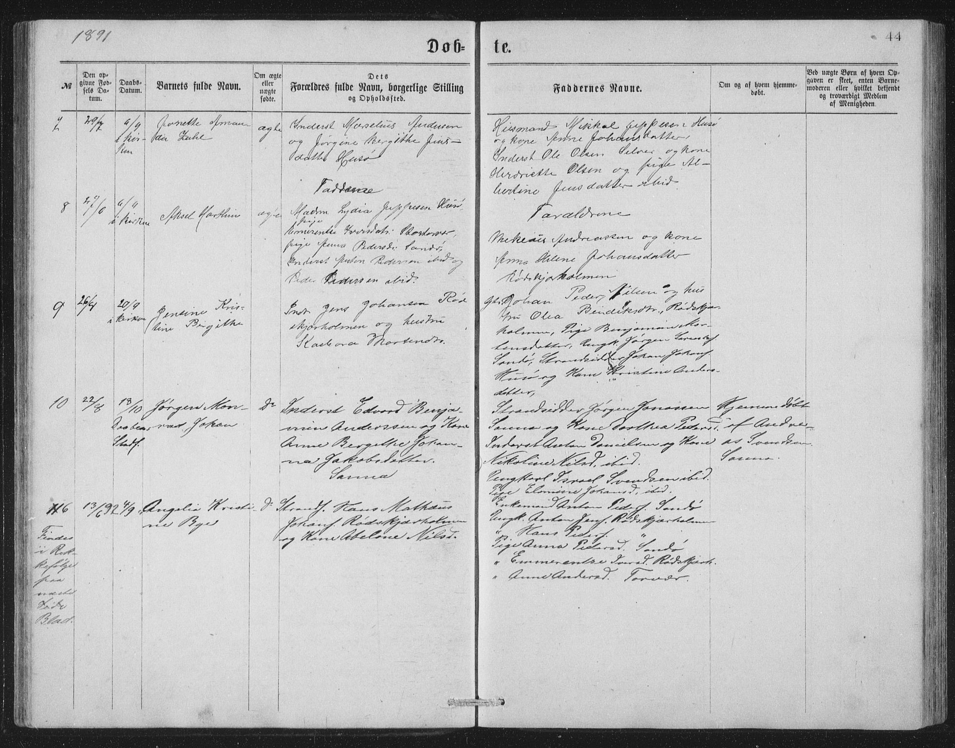 Ministerialprotokoller, klokkerbøker og fødselsregistre - Nordland, AV/SAT-A-1459/840/L0582: Parish register (copy) no. 840C02, 1874-1900, p. 44