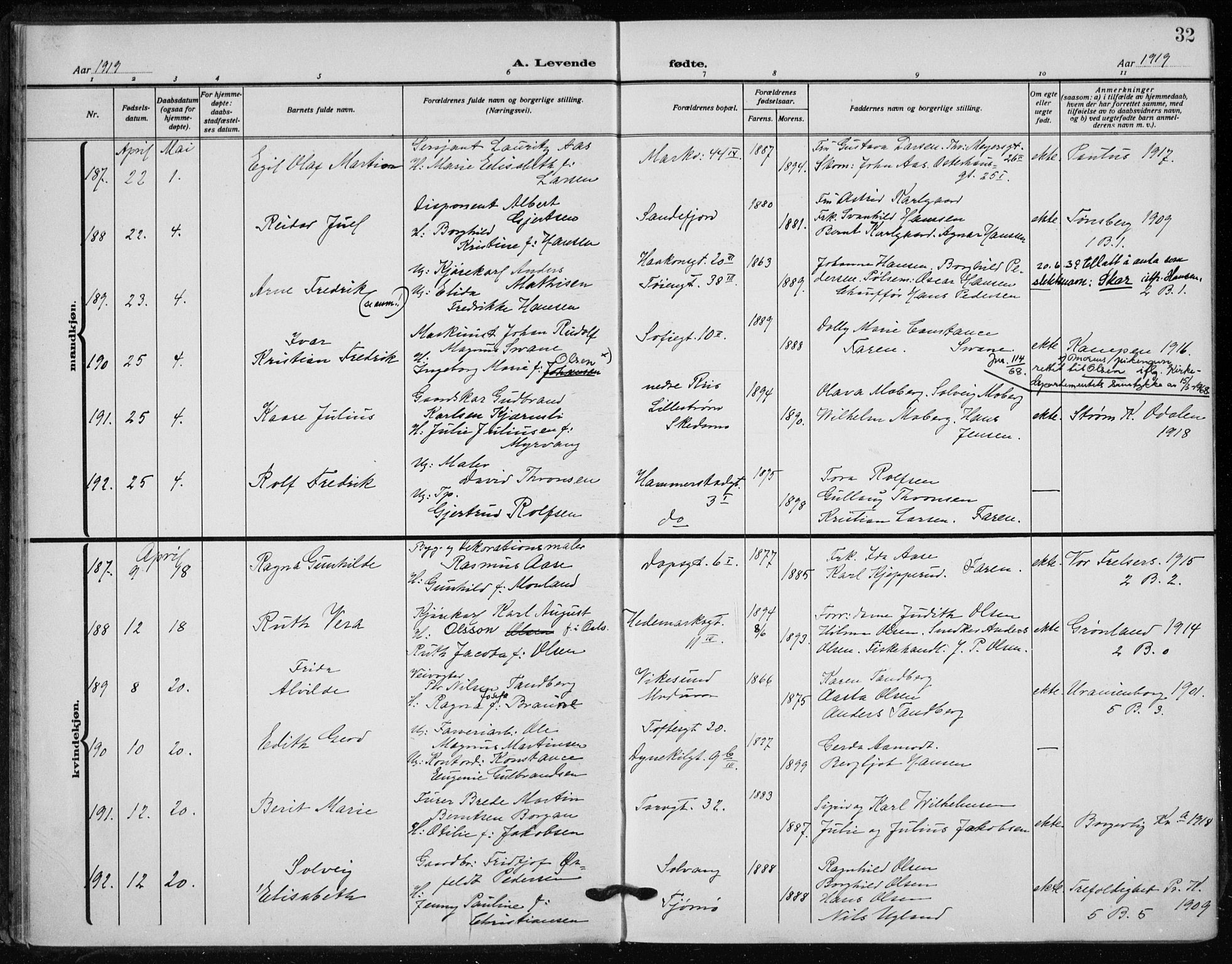 Rikshospitalet prestekontor Kirkebøker, SAO/A-10309b/F/L0017: Parish register (official) no. 17, 1919-1922, p. 32