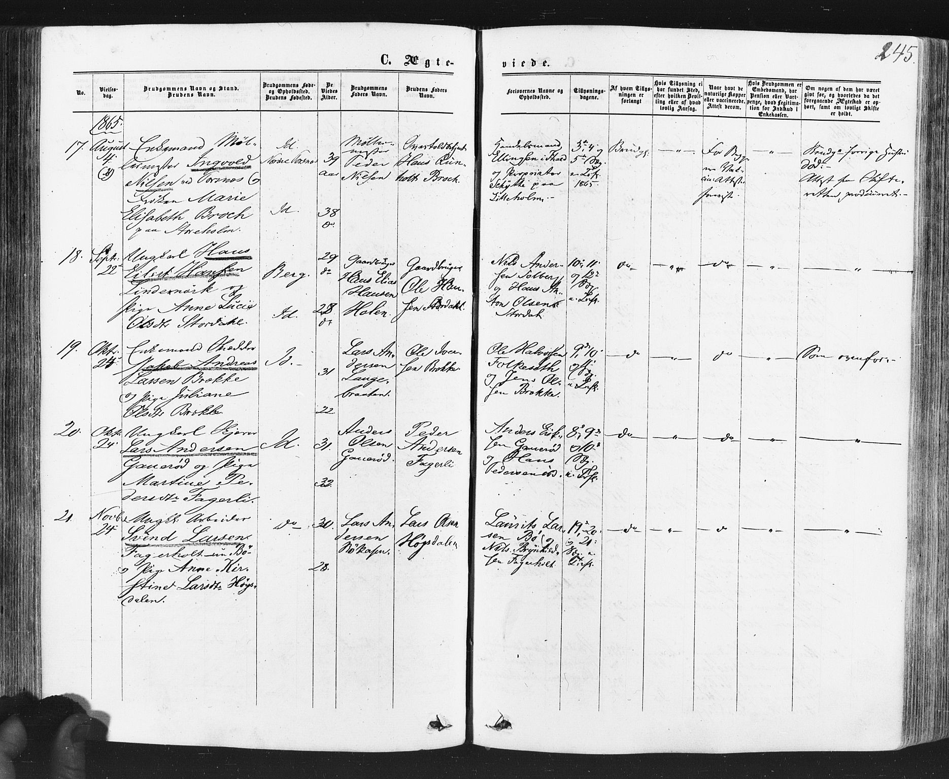 Idd prestekontor Kirkebøker, AV/SAO-A-10911/F/Fc/L0005: Parish register (official) no. III 5, 1861-1877, p. 245