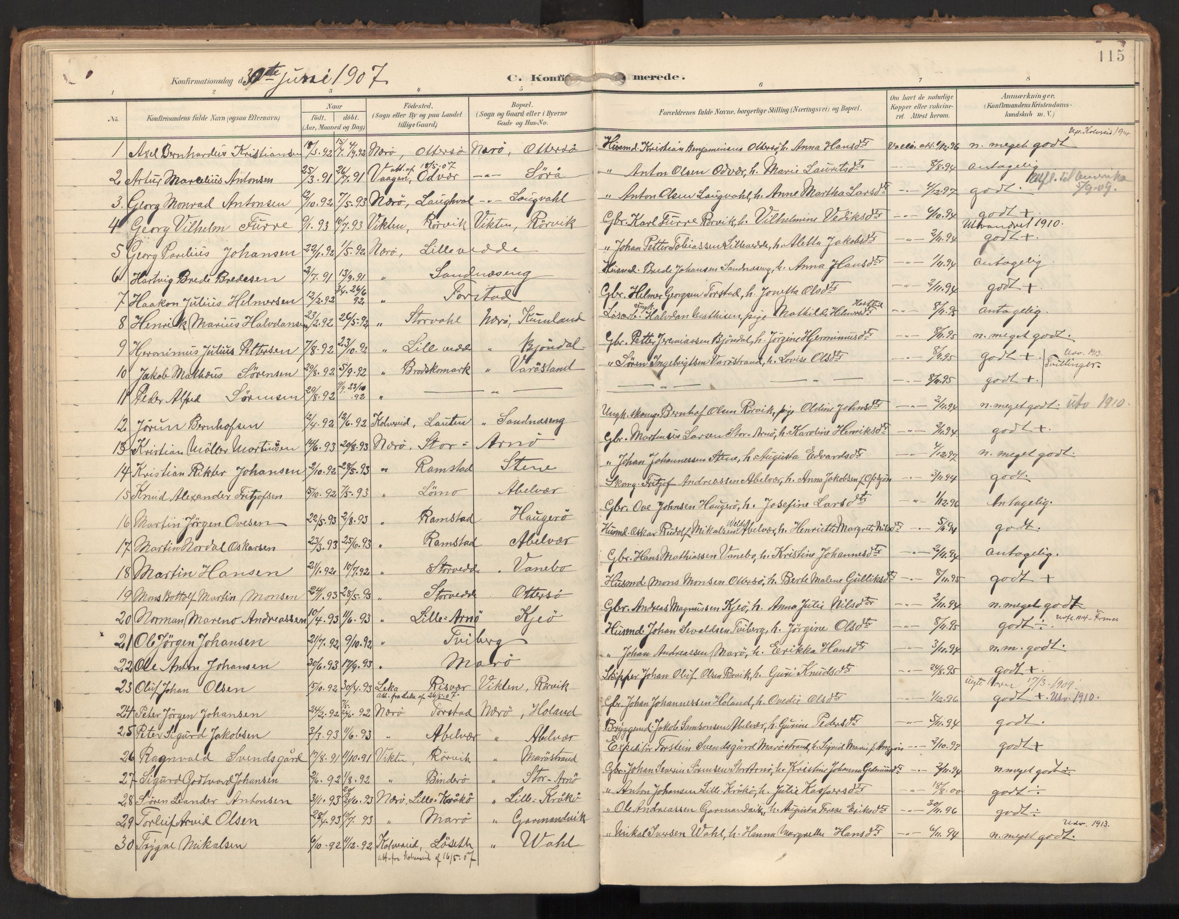 Ministerialprotokoller, klokkerbøker og fødselsregistre - Nord-Trøndelag, SAT/A-1458/784/L0677: Parish register (official) no. 784A12, 1900-1920, p. 115
