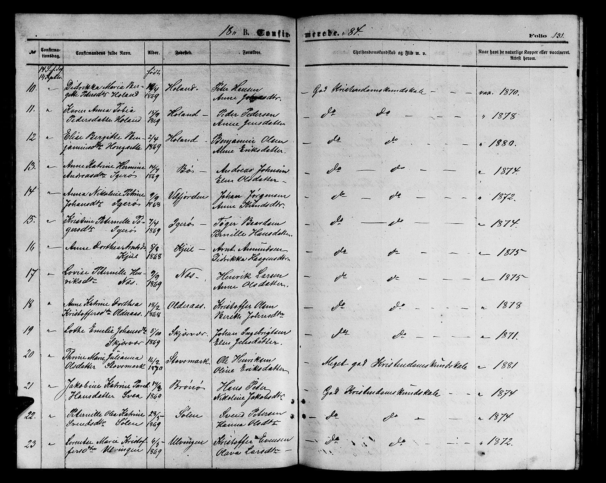 Ministerialprotokoller, klokkerbøker og fødselsregistre - Nordland, AV/SAT-A-1459/816/L0252: Parish register (copy) no. 816C02, 1871-1885, p. 131