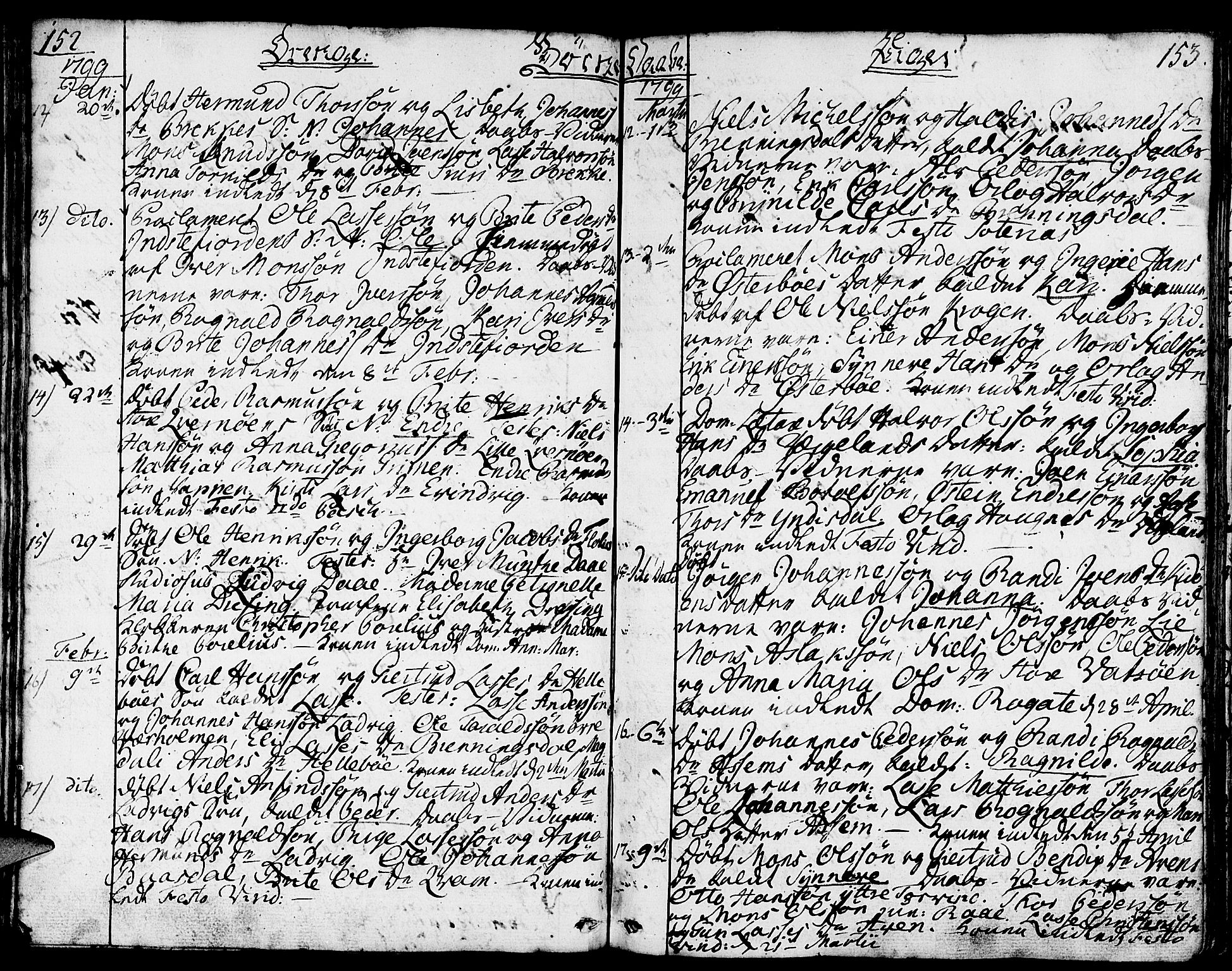 Gulen sokneprestembete, AV/SAB-A-80201/H/Haa/Haaa/L0016: Parish register (official) no. A 16, 1798-1808, p. 152-153