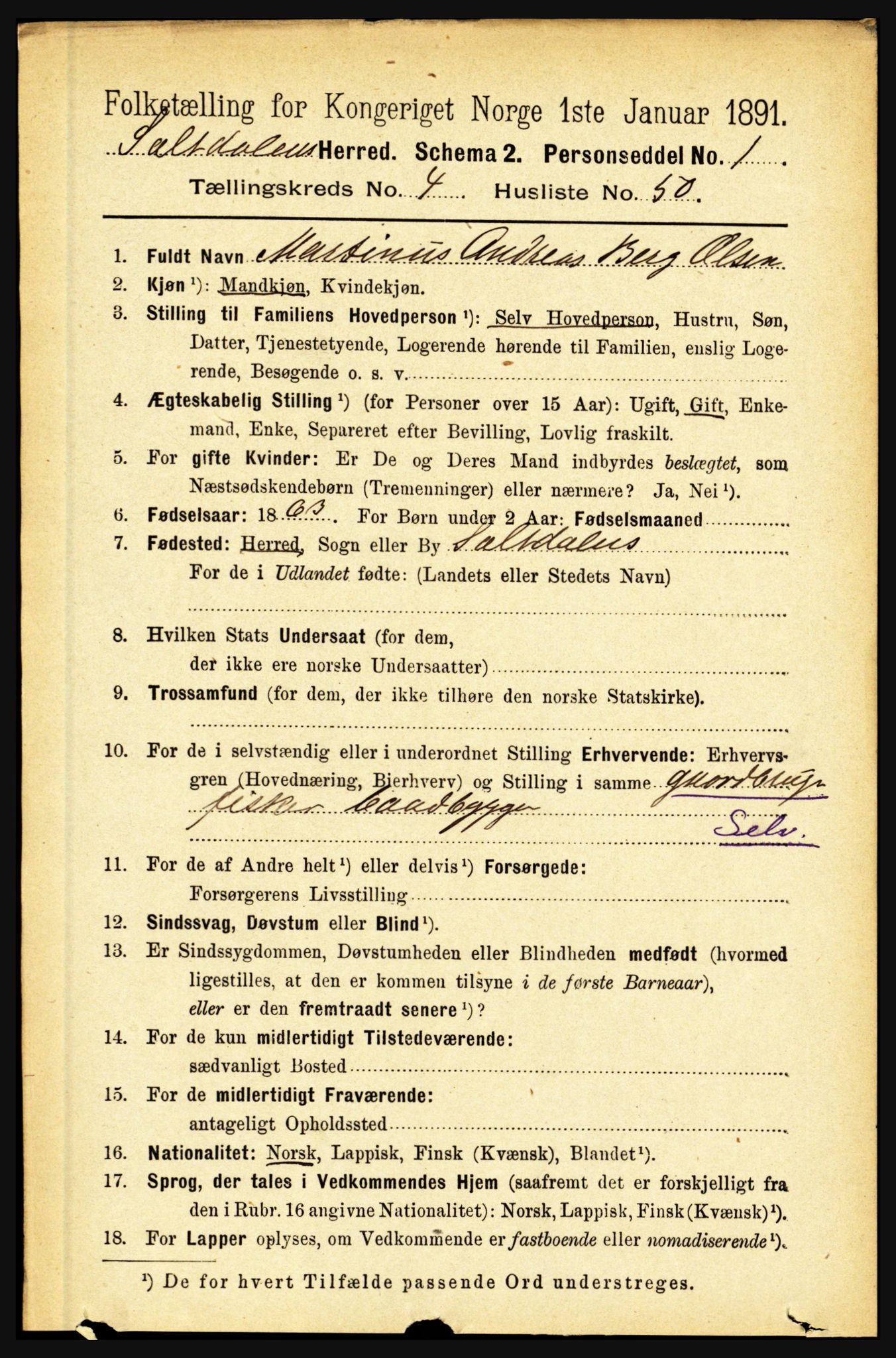 RA, 1891 census for 1840 Saltdal, 1891, p. 2659