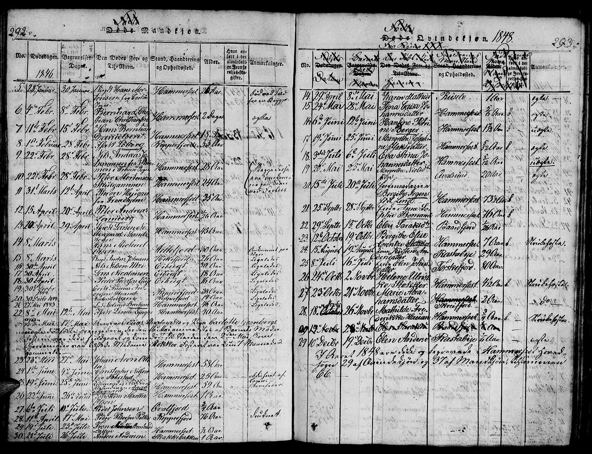 Hammerfest sokneprestkontor, AV/SATØ-S-1347/H/Hb/L0001.klokk: Parish register (copy) no. 1, 1822-1850, p. 292-293