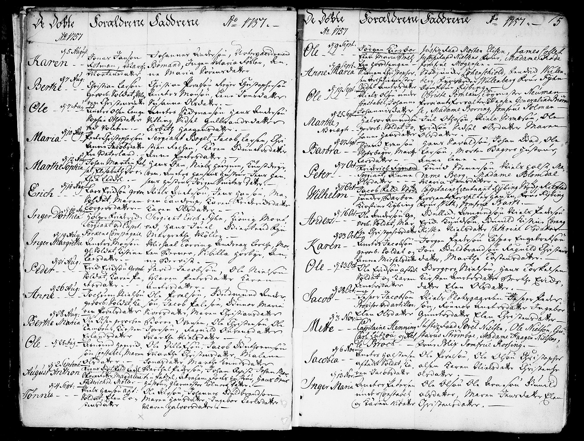 Garnisonsmenigheten Kirkebøker, SAO/A-10846/F/Fa/L0002: Parish register (official) no. 2, 1757-1776, p. 5