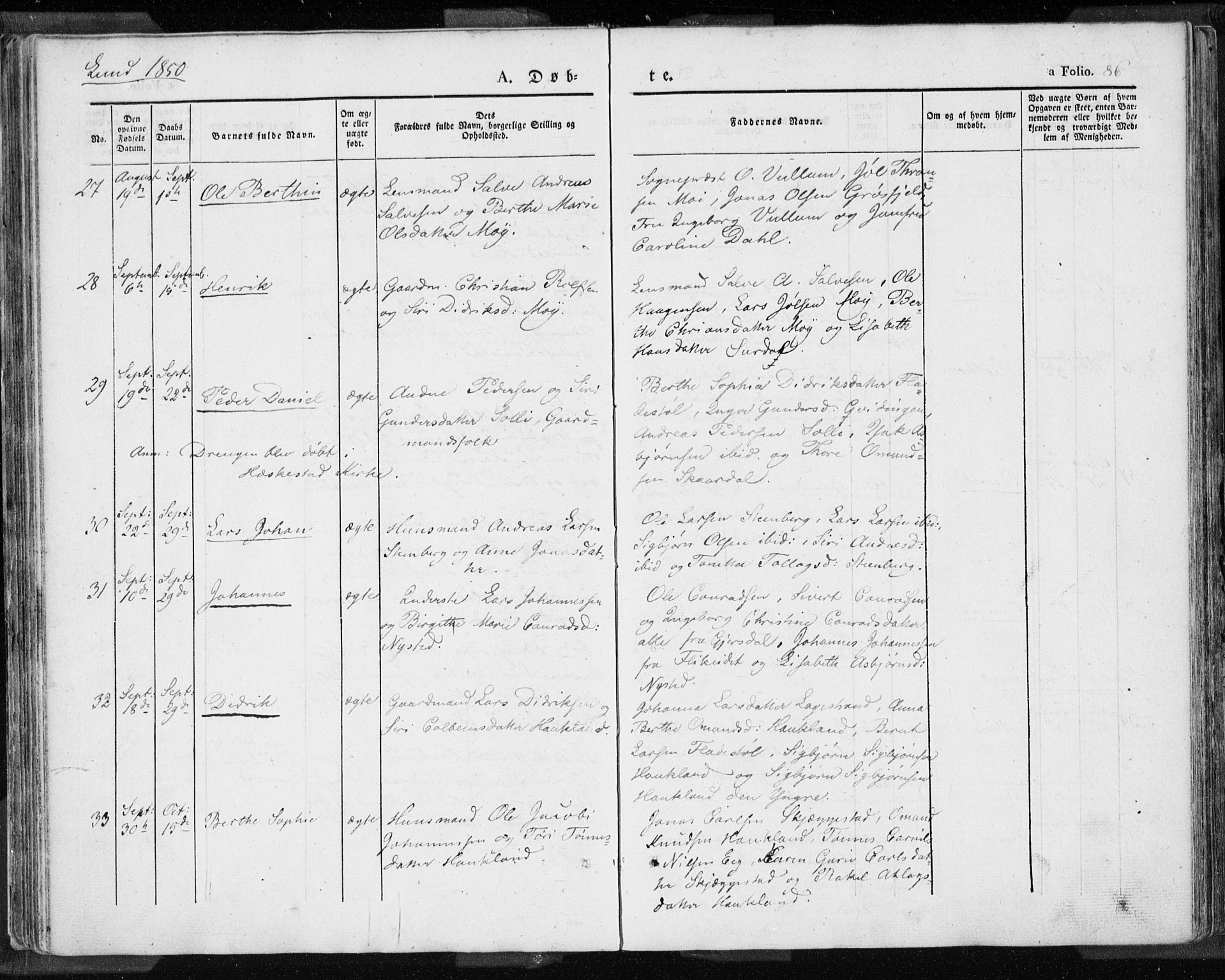 Lund sokneprestkontor, SAST/A-101809/S06/L0007: Parish register (official) no. A 7.1, 1833-1854, p. 86
