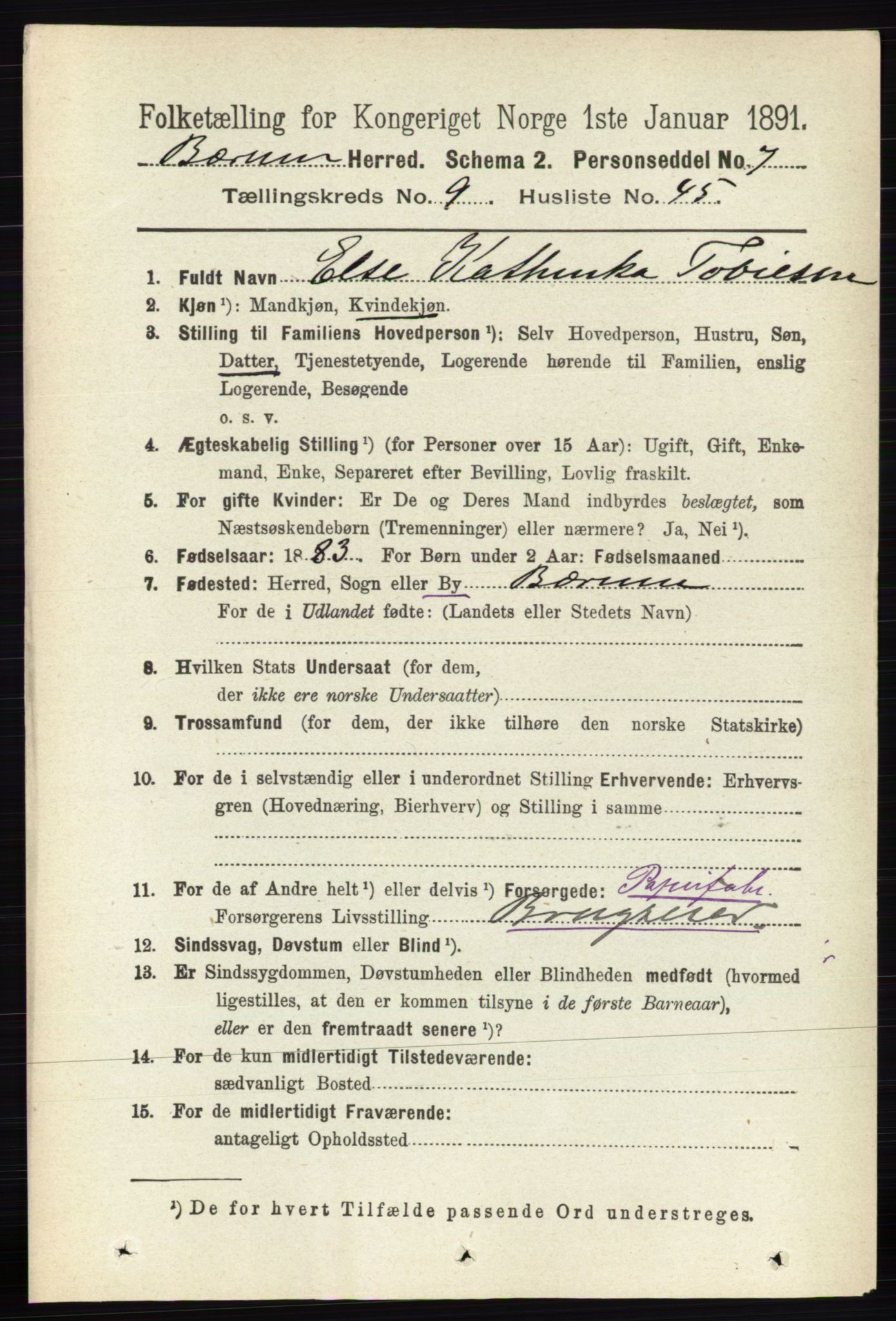 RA, 1891 census for 0219 Bærum, 1891, p. 5600