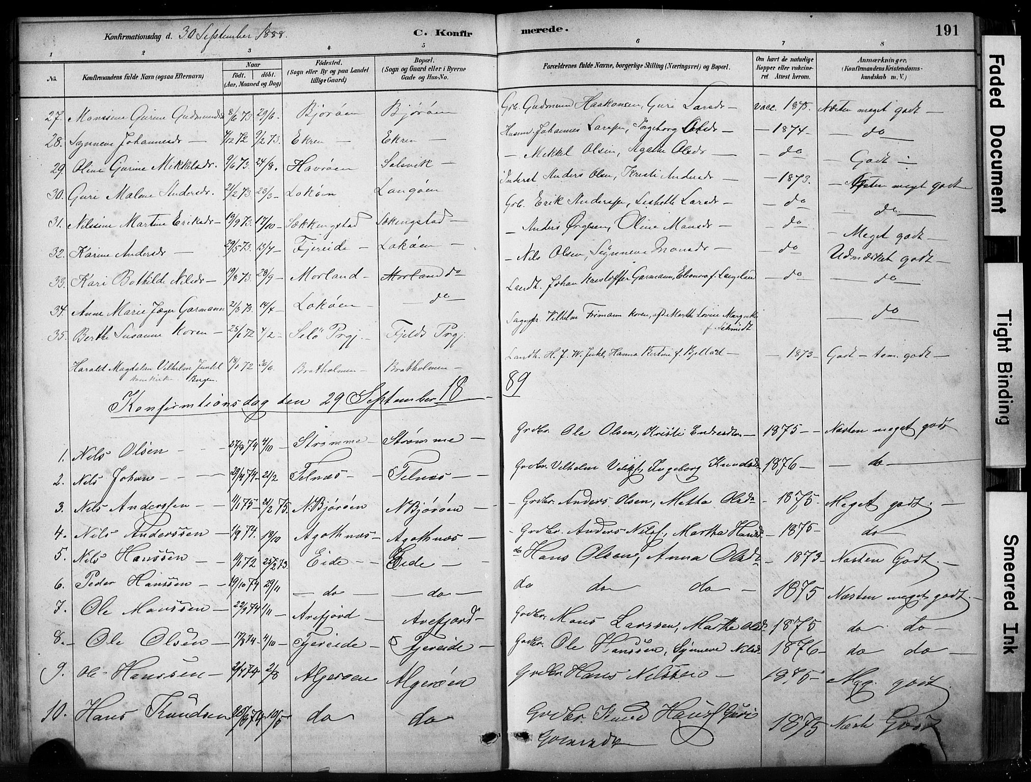 Fjell sokneprestembete, SAB/A-75301/H/Hab: Parish register (copy) no. A 4, 1880-1899, p. 191
