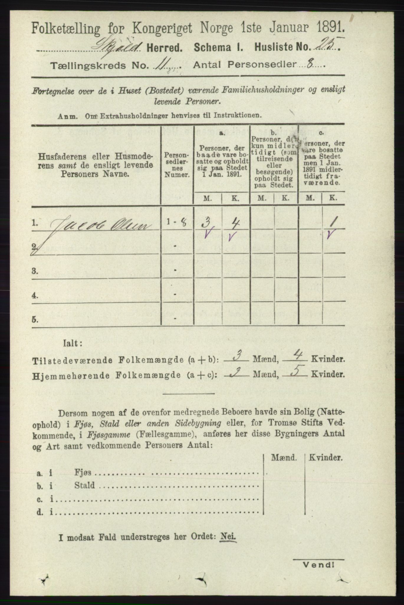 RA, 1891 census for 1154 Skjold, 1891, p. 2060