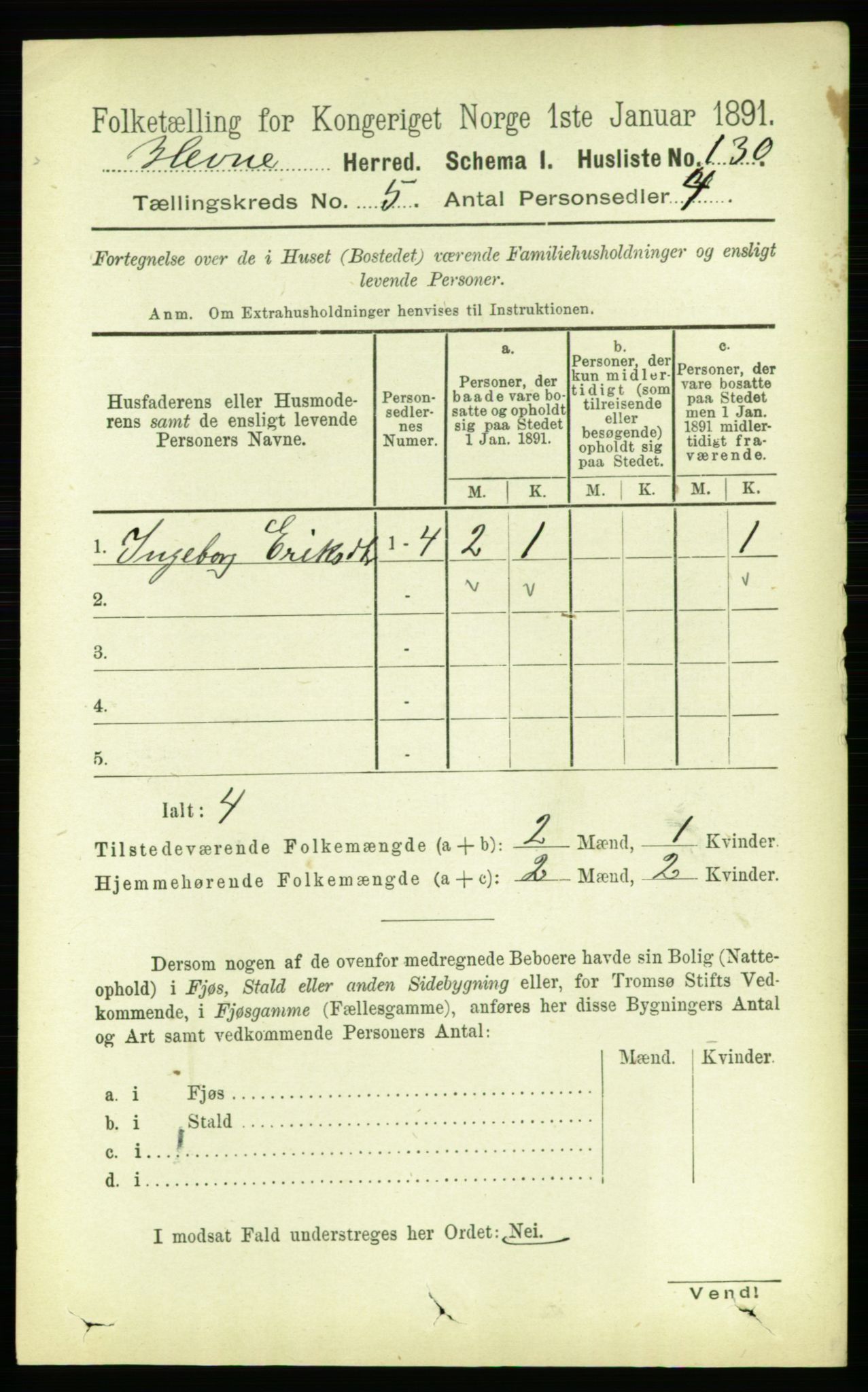 RA, 1891 census for 1612 Hemne, 1891, p. 2474