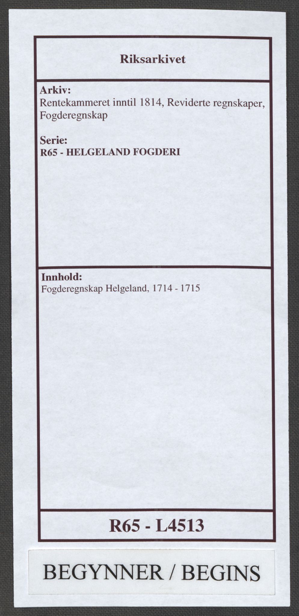 Rentekammeret inntil 1814, Reviderte regnskaper, Fogderegnskap, AV/RA-EA-4092/R65/L4513: Fogderegnskap Helgeland, 1714-1715, p. 1