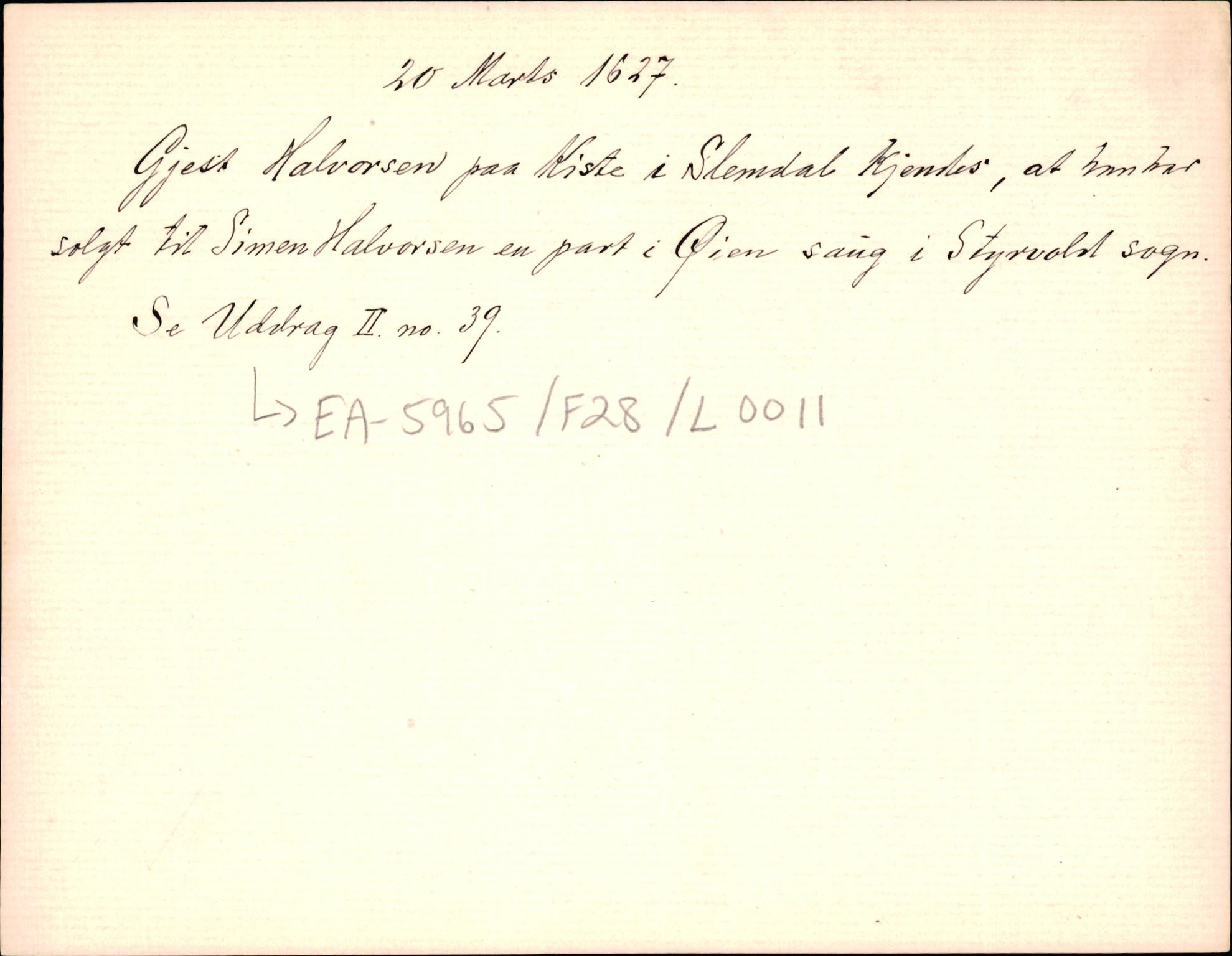 Riksarkivets diplomsamling, AV/RA-EA-5965/F35/F35d/L0003: Innlånte diplomer, seddelregister, 1621-1642, p. 169