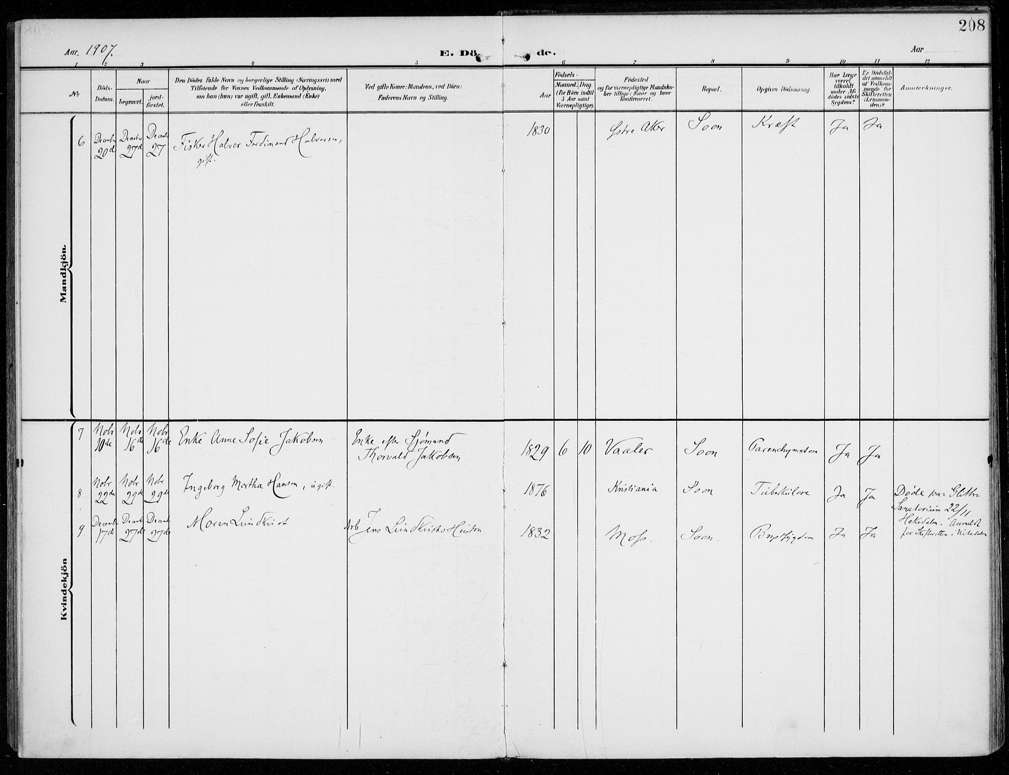 Vestby prestekontor Kirkebøker, SAO/A-10893/F/Fc/L0002: Parish register (official) no. III 2, 1906-1940, p. 208