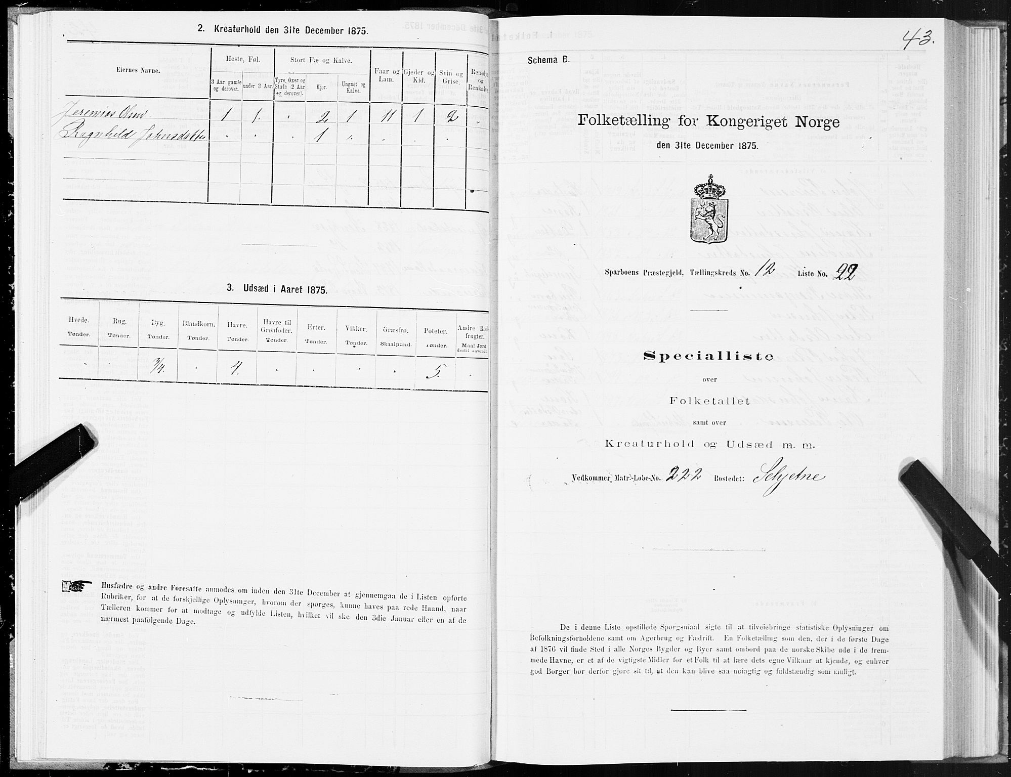 SAT, 1875 census for 1731P Sparbu, 1875, p. 5043