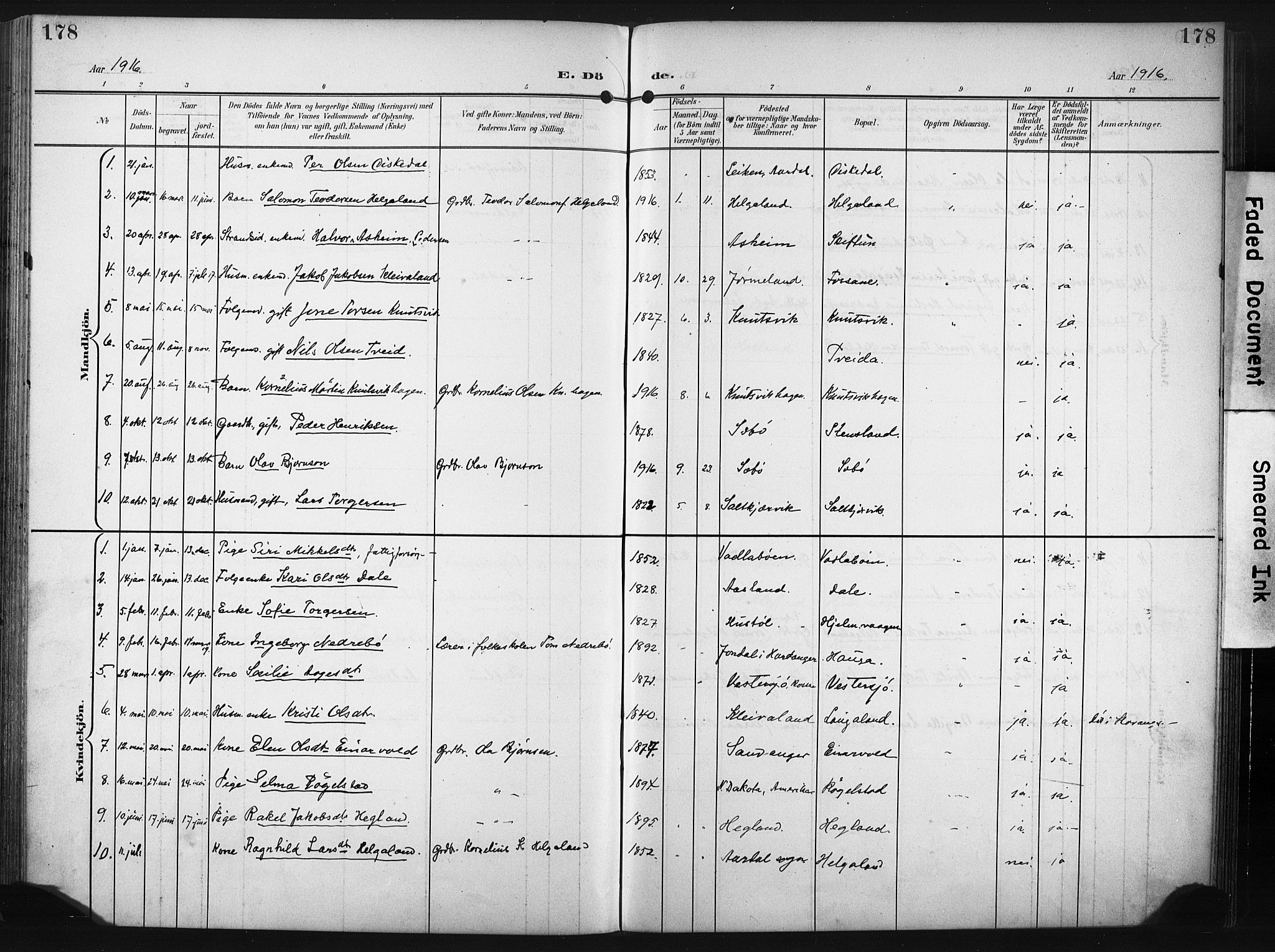 Hjelmeland sokneprestkontor, AV/SAST-A-101843/02/A/L0002: Parish register (official) no. A 17, 1901-1916, p. 178