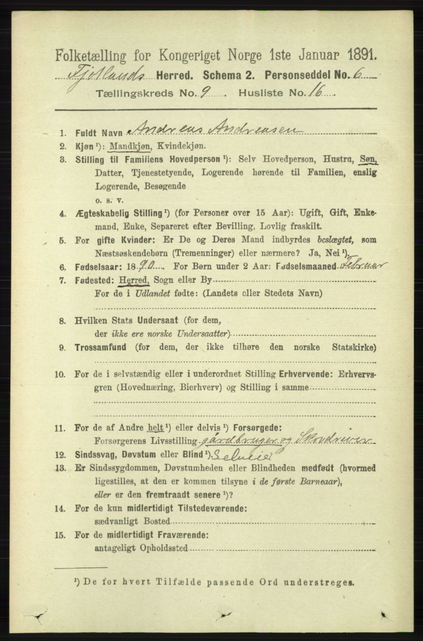 RA, 1891 census for 1036 Fjotland, 1891, p. 1393