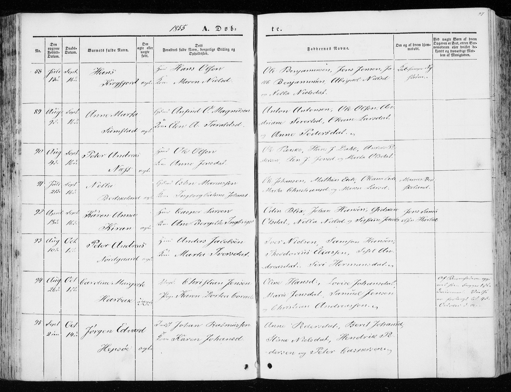 Ministerialprotokoller, klokkerbøker og fødselsregistre - Sør-Trøndelag, AV/SAT-A-1456/657/L0704: Parish register (official) no. 657A05, 1846-1857, p. 97