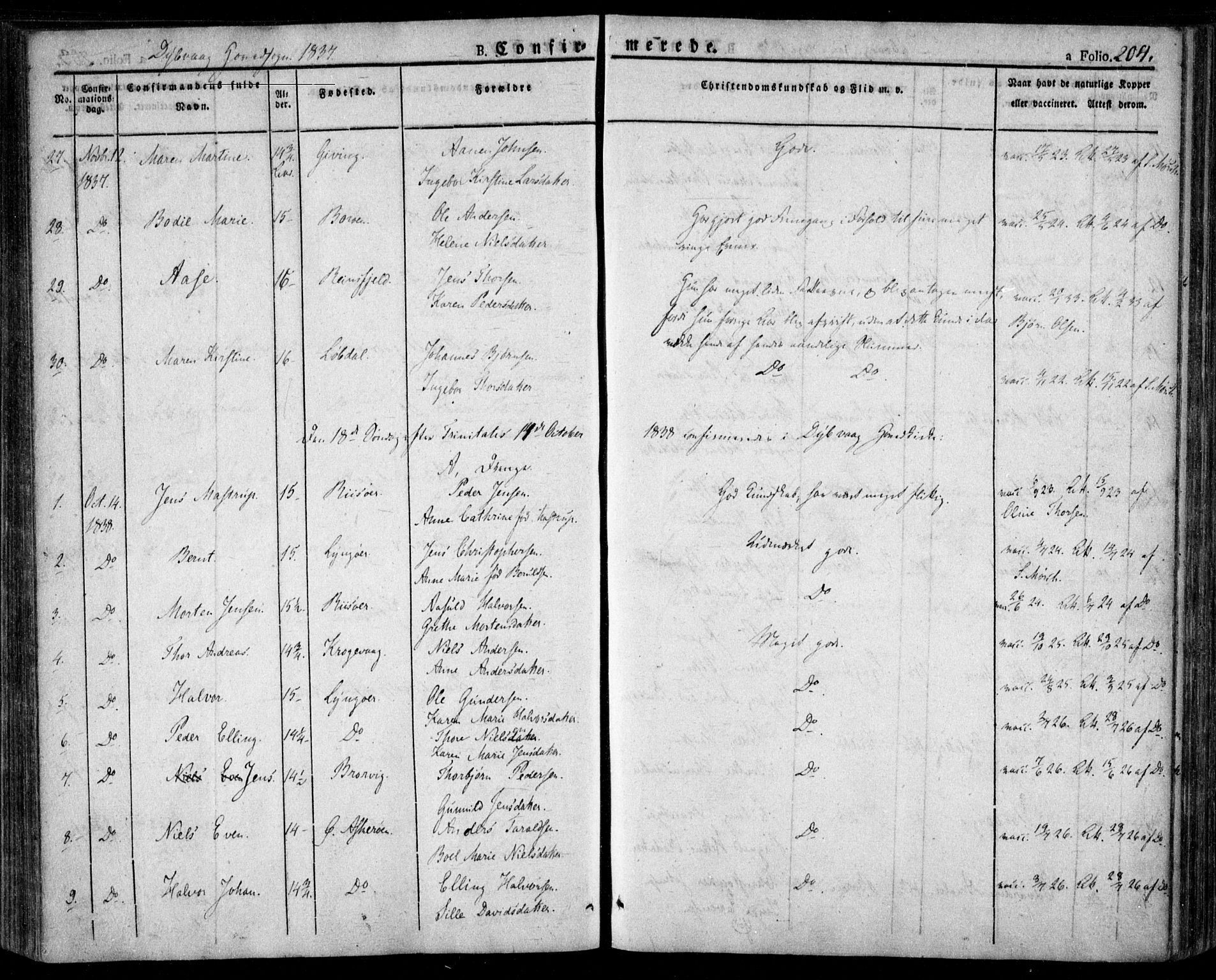 Dypvåg sokneprestkontor, SAK/1111-0007/F/Fa/Faa/L0004: Parish register (official) no. A 4, 1824-1840, p. 204