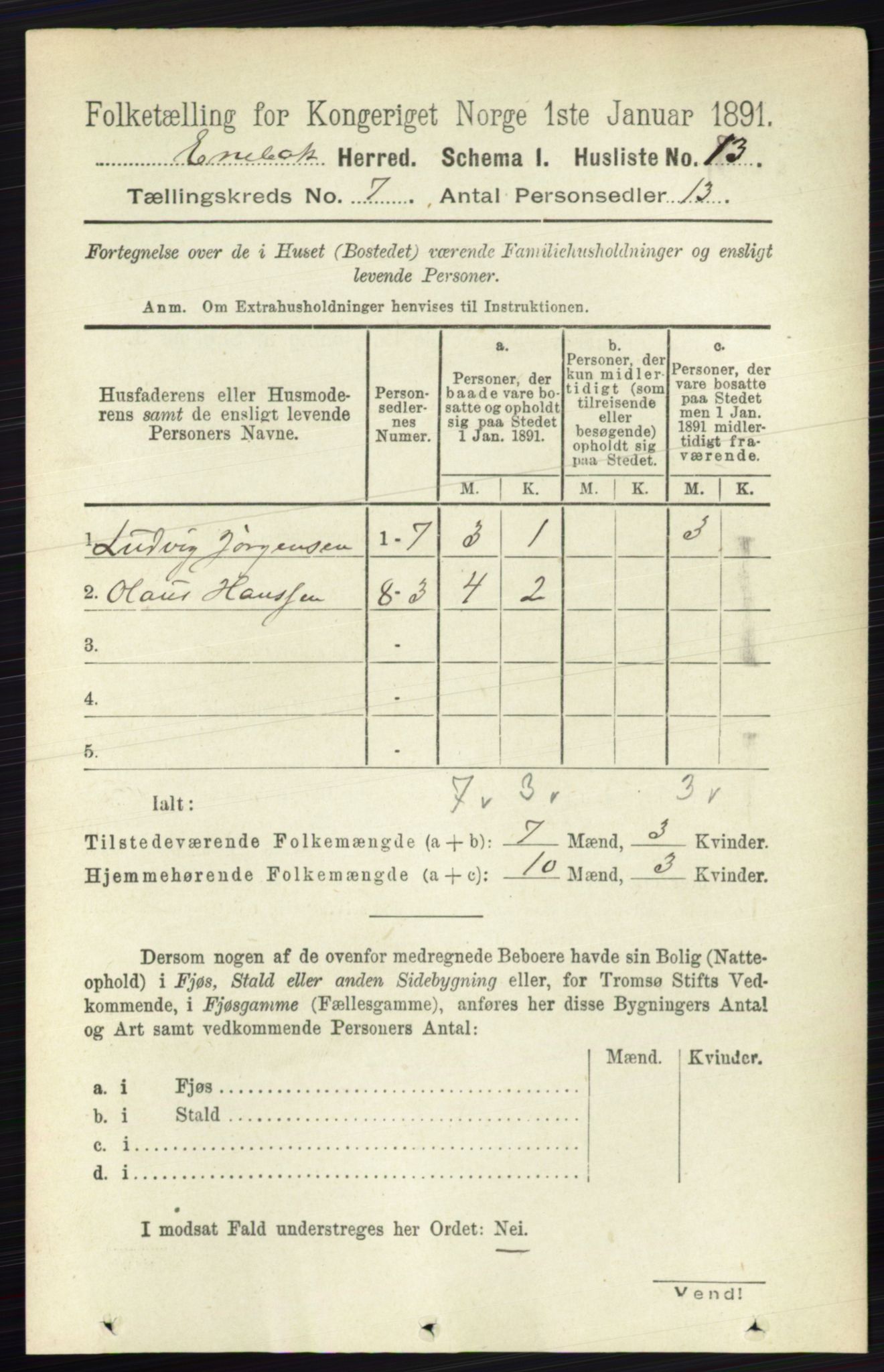 RA, 1891 census for 0229 Enebakk, 1891, p. 3499