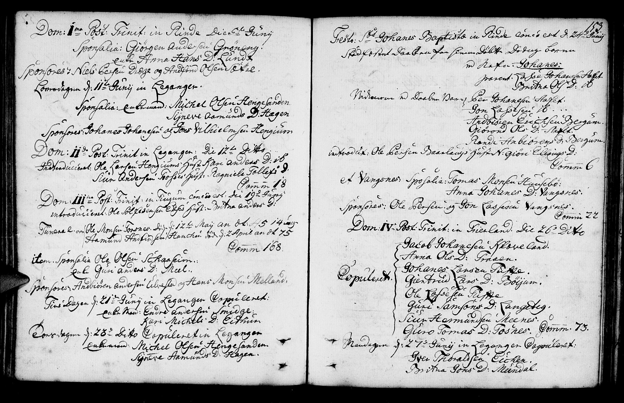 Leikanger sokneprestembete, SAB/A-81001: Parish register (official) no. A 3, 1756-1770, p. 153