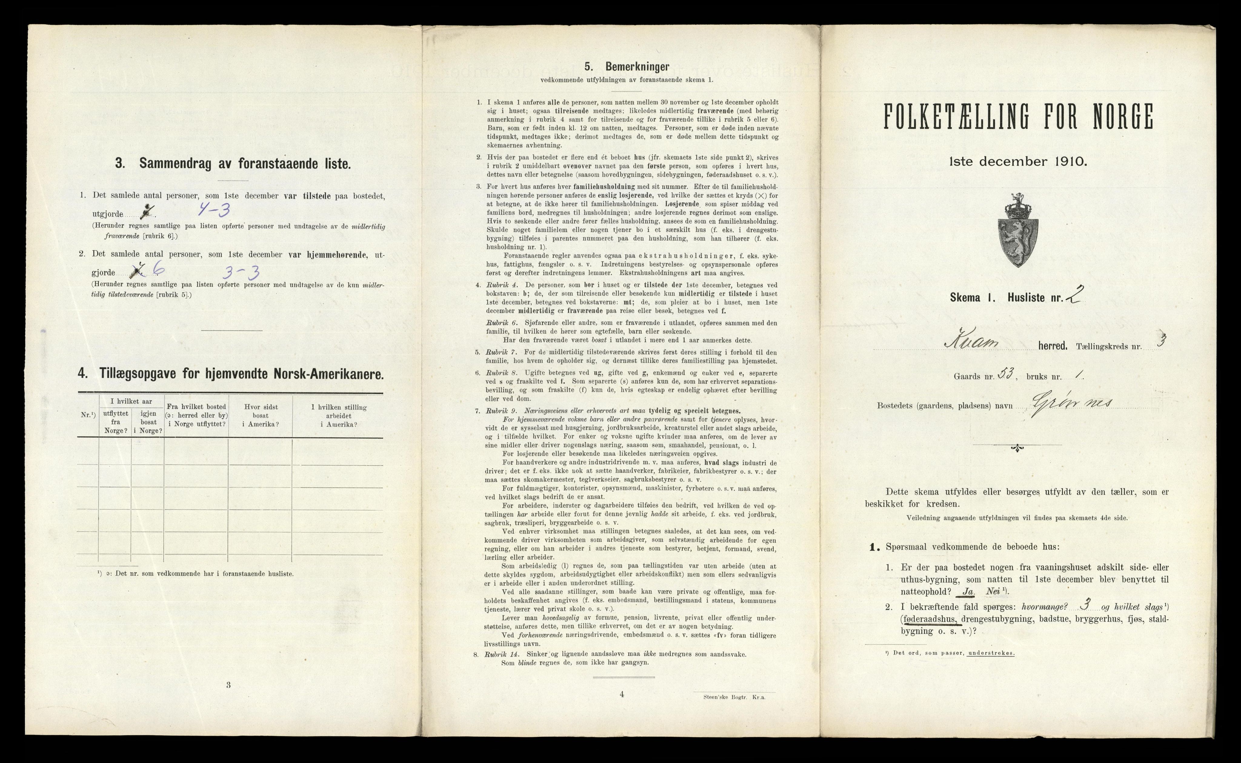 RA, 1910 census for Kvam, 1910, p. 289