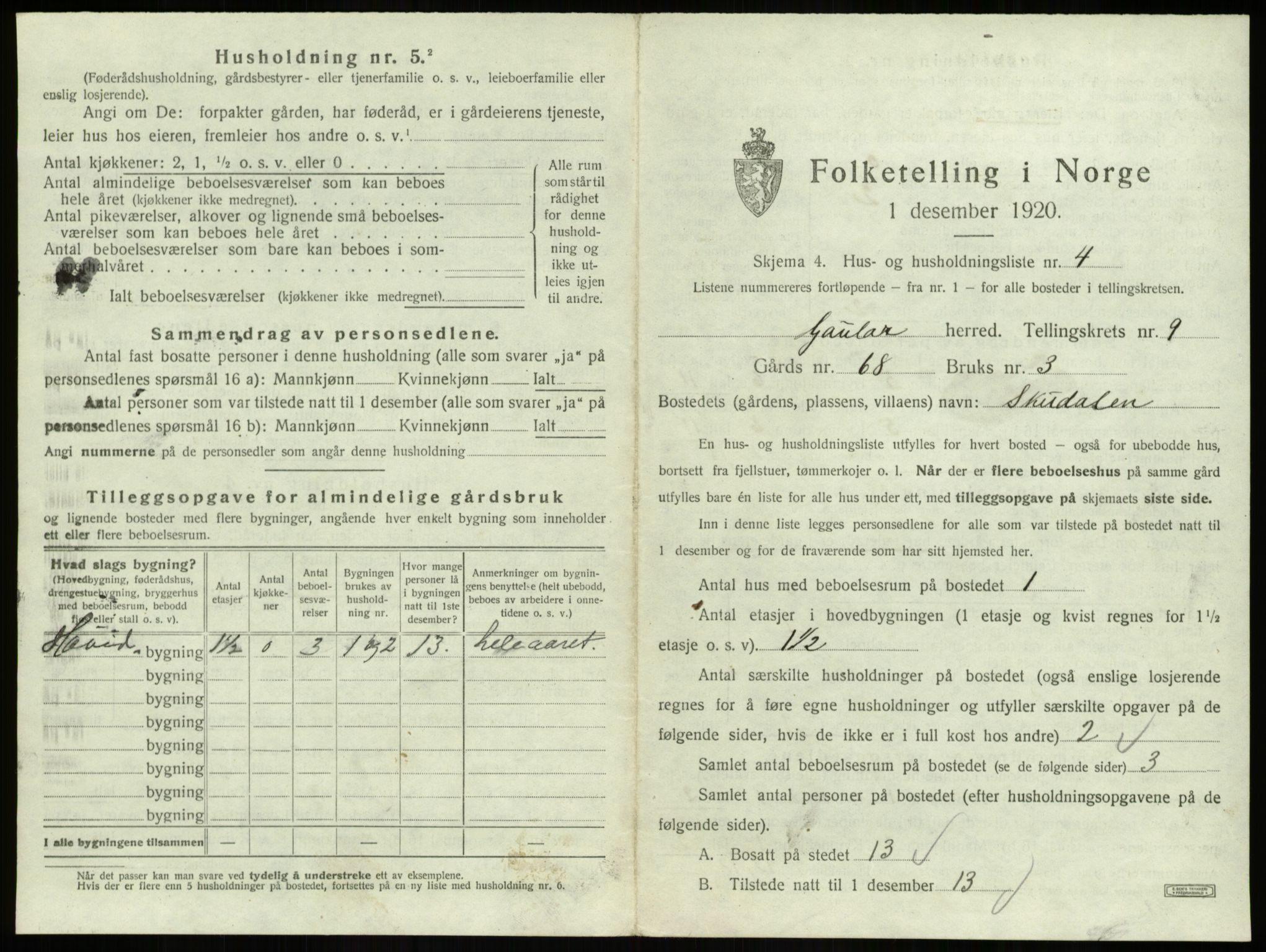 SAB, 1920 census for Gaular, 1920, p. 614