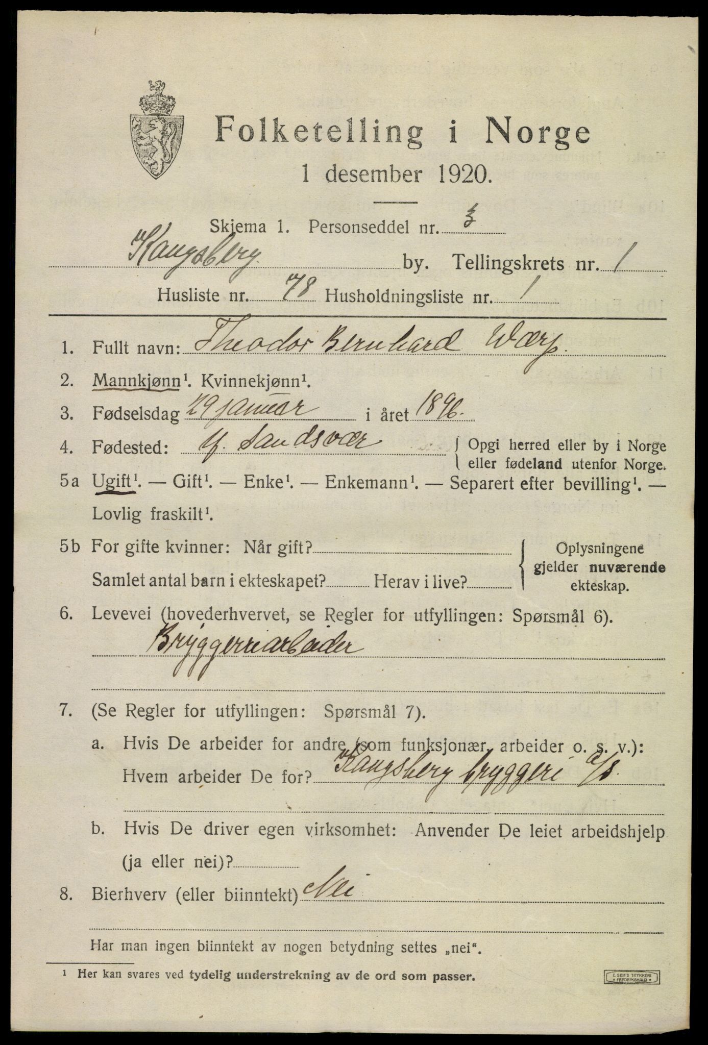 SAKO, 1920 census for Kongsberg, 1920, p. 6754