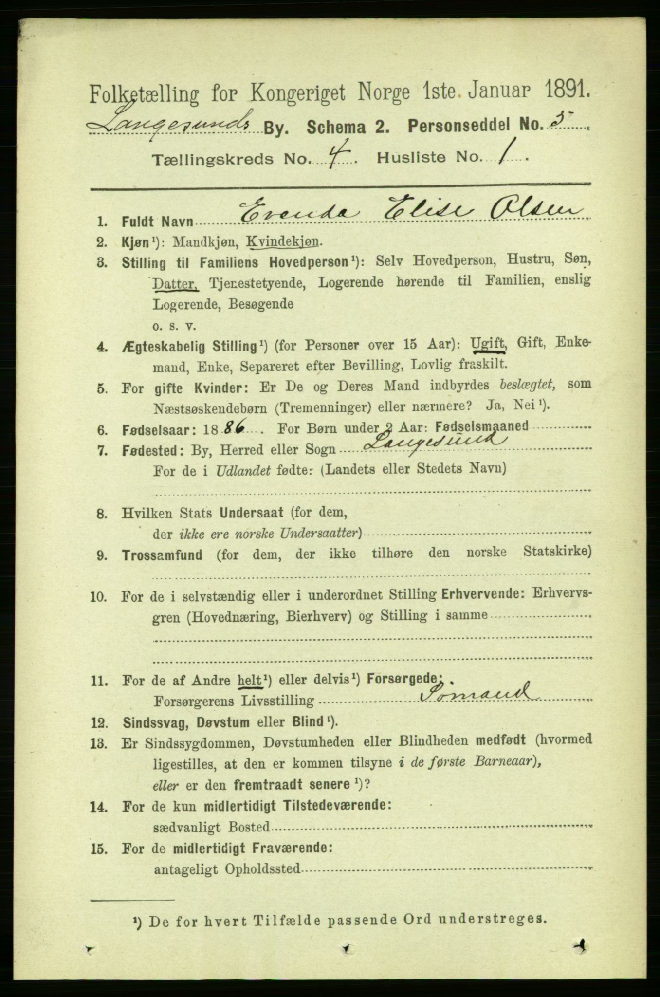 RA, 1891 census for 0802 Langesund, 1891, p. 1157