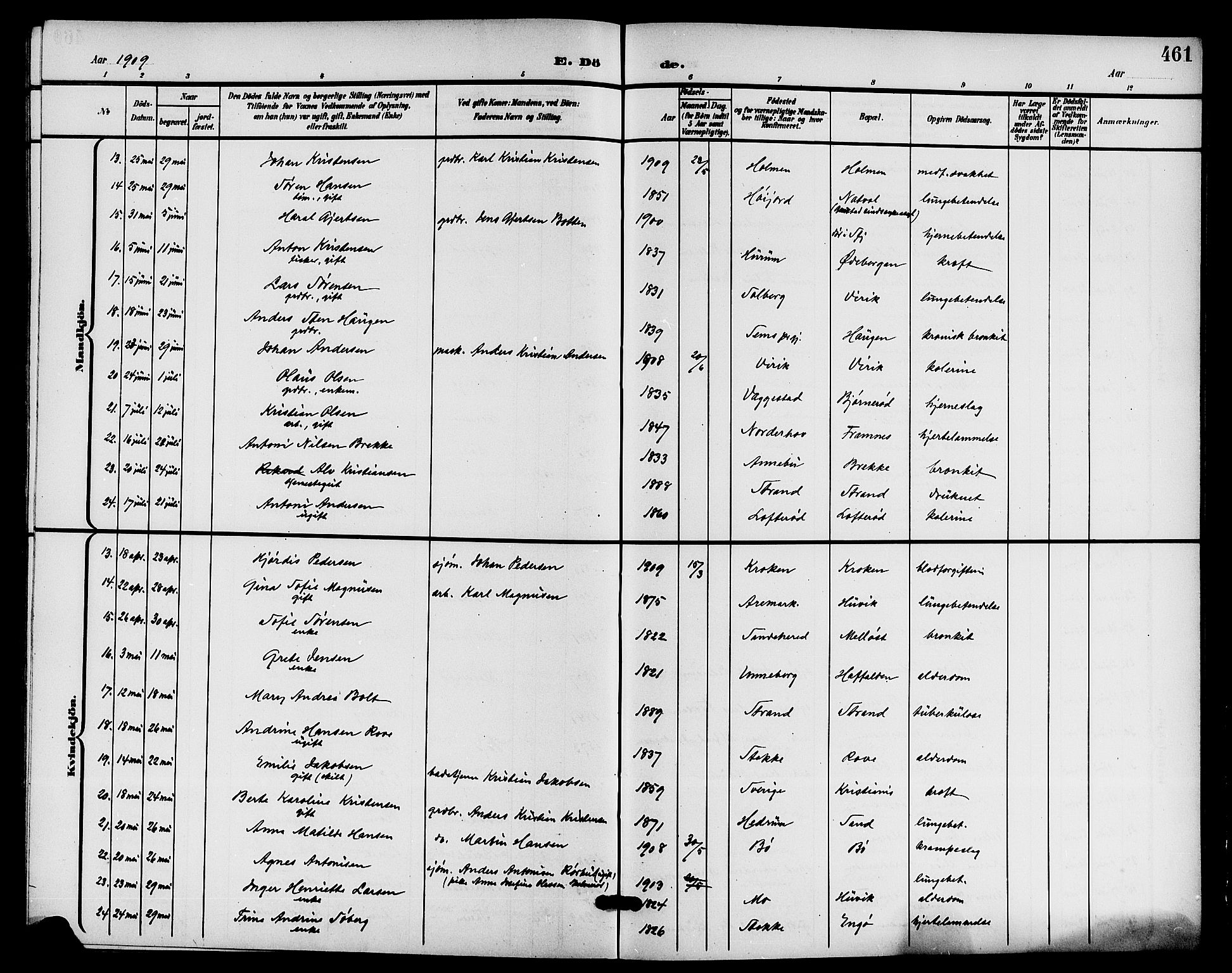 Sandar kirkebøker, AV/SAKO-A-243/G/Ga/L0002: Parish register (copy) no. 2, 1900-1915, p. 461