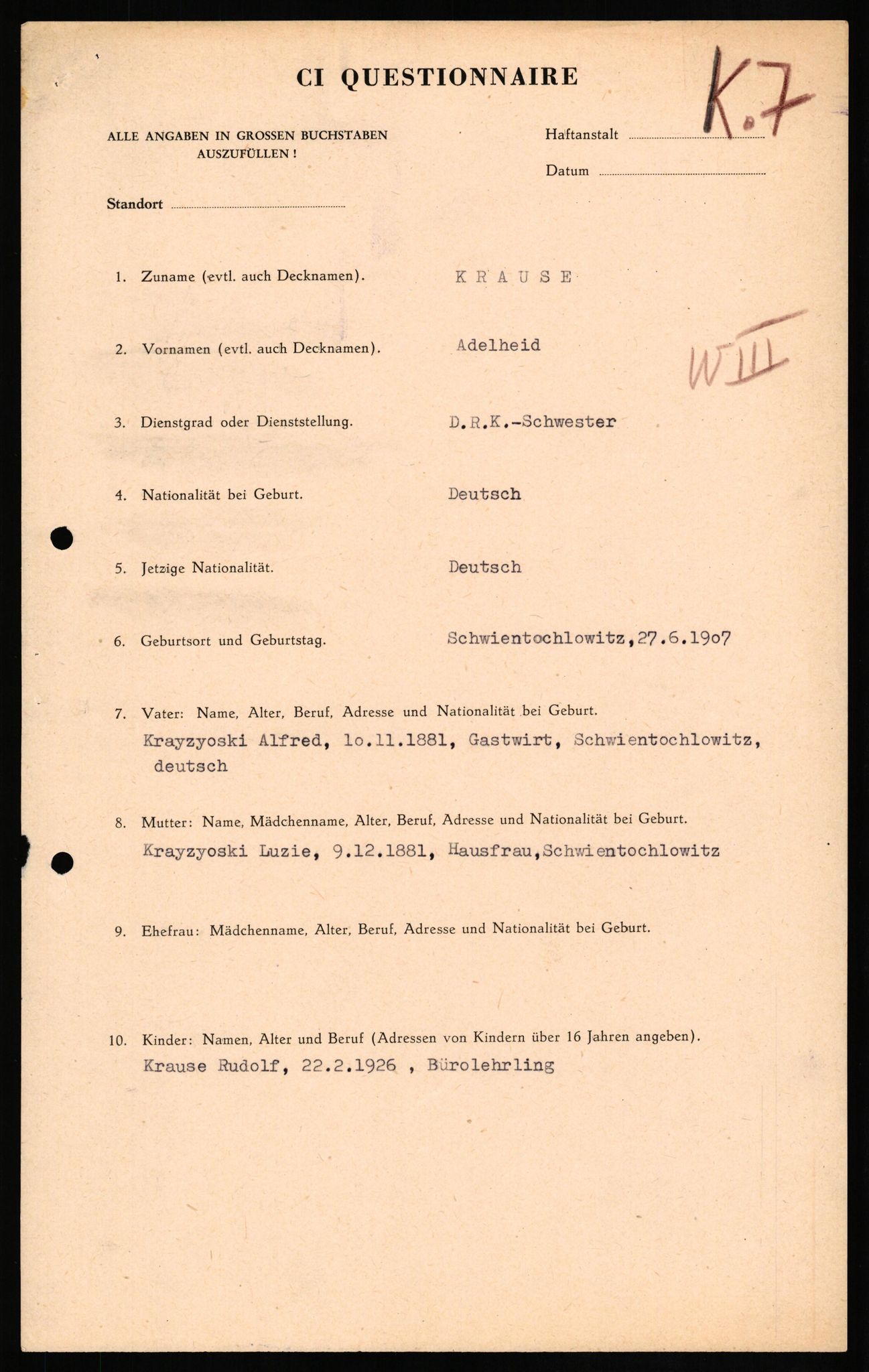 Forsvaret, Forsvarets overkommando II, AV/RA-RAFA-3915/D/Db/L0018: CI Questionaires. Tyske okkupasjonsstyrker i Norge. Tyskere., 1945-1946, p. 69