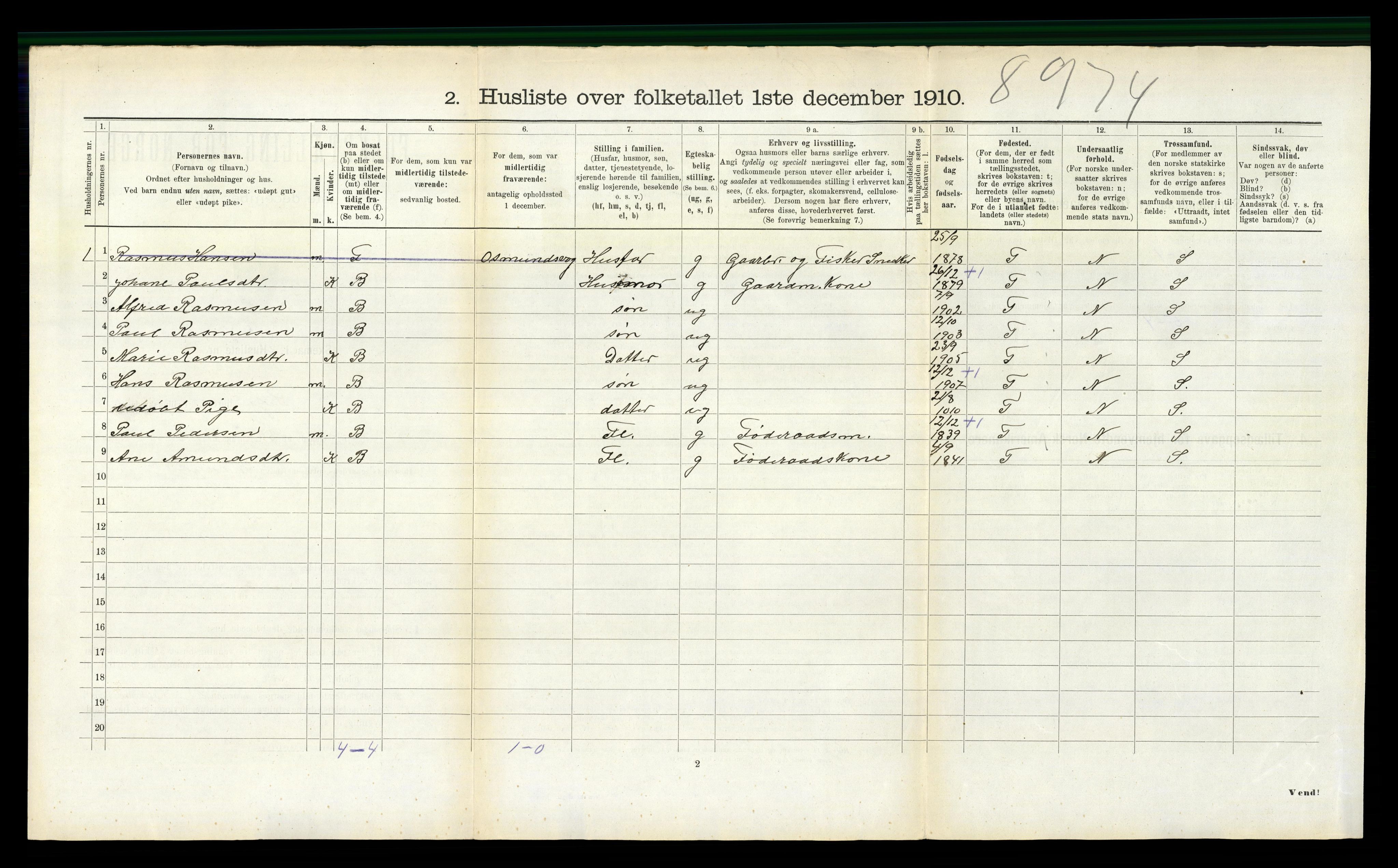 RA, 1910 census for Selje, 1910, p. 995
